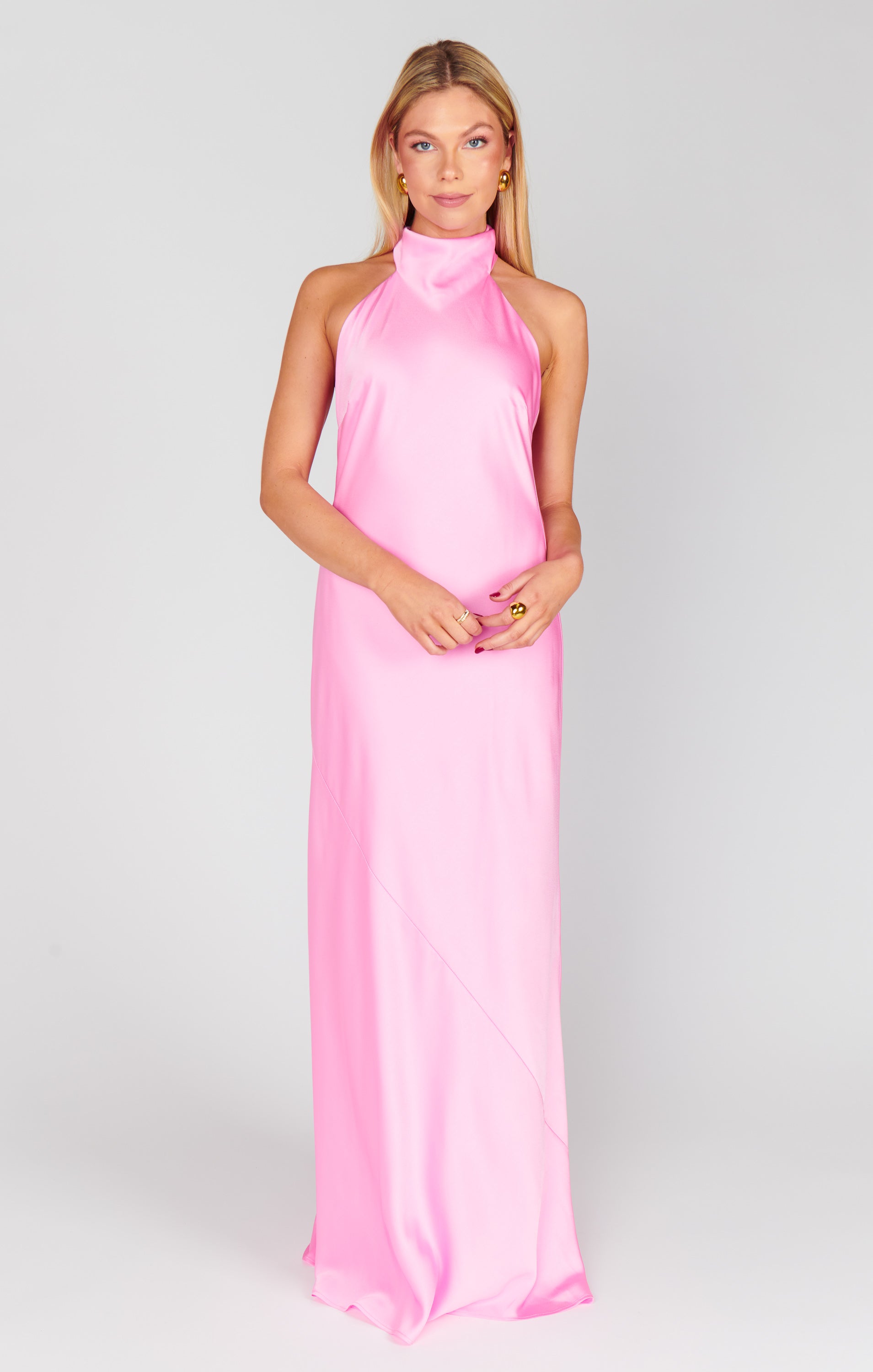 Lisa Maxi Dress - Pink Luxe Satin Women's Elegant Long Dress for Evening Party, Wedding Guest, Cocktail, Date Night & Special Occasions