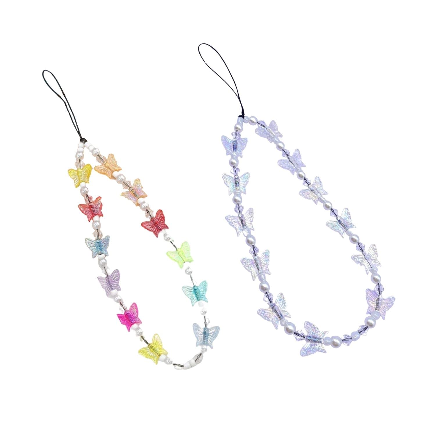 Handmade Natural Stone Beaded Butterfly Phone Lanyard - Colorful Rainbow Charm Keychain for Women & Girls | Perfect for Phone Accessories, Gift Giving & Fashion Jewelry