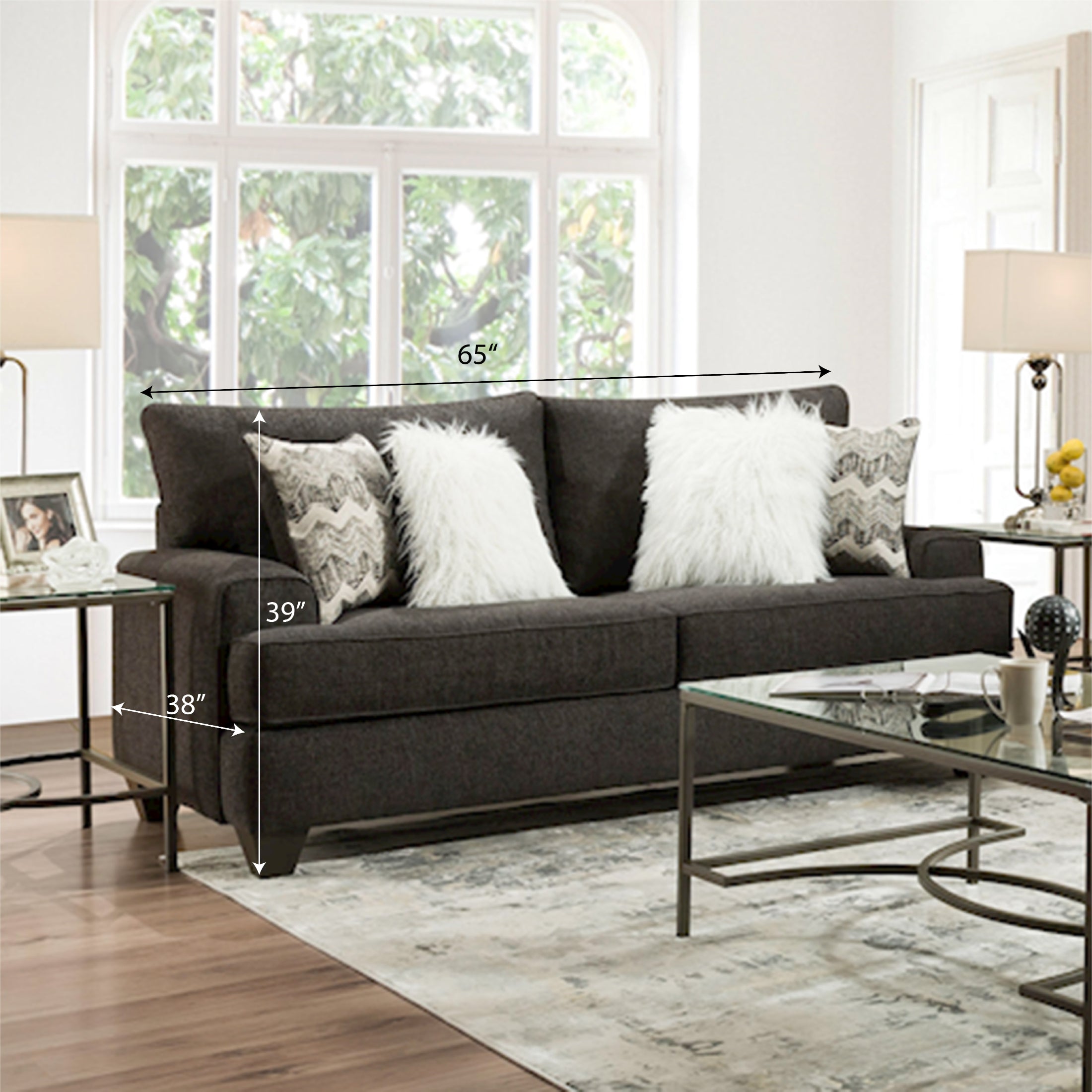 Eren Contemporary Fabric Pillow Back Loveseat in Charcoal - Modern Small Sofa for Living Room, Apartment & Office