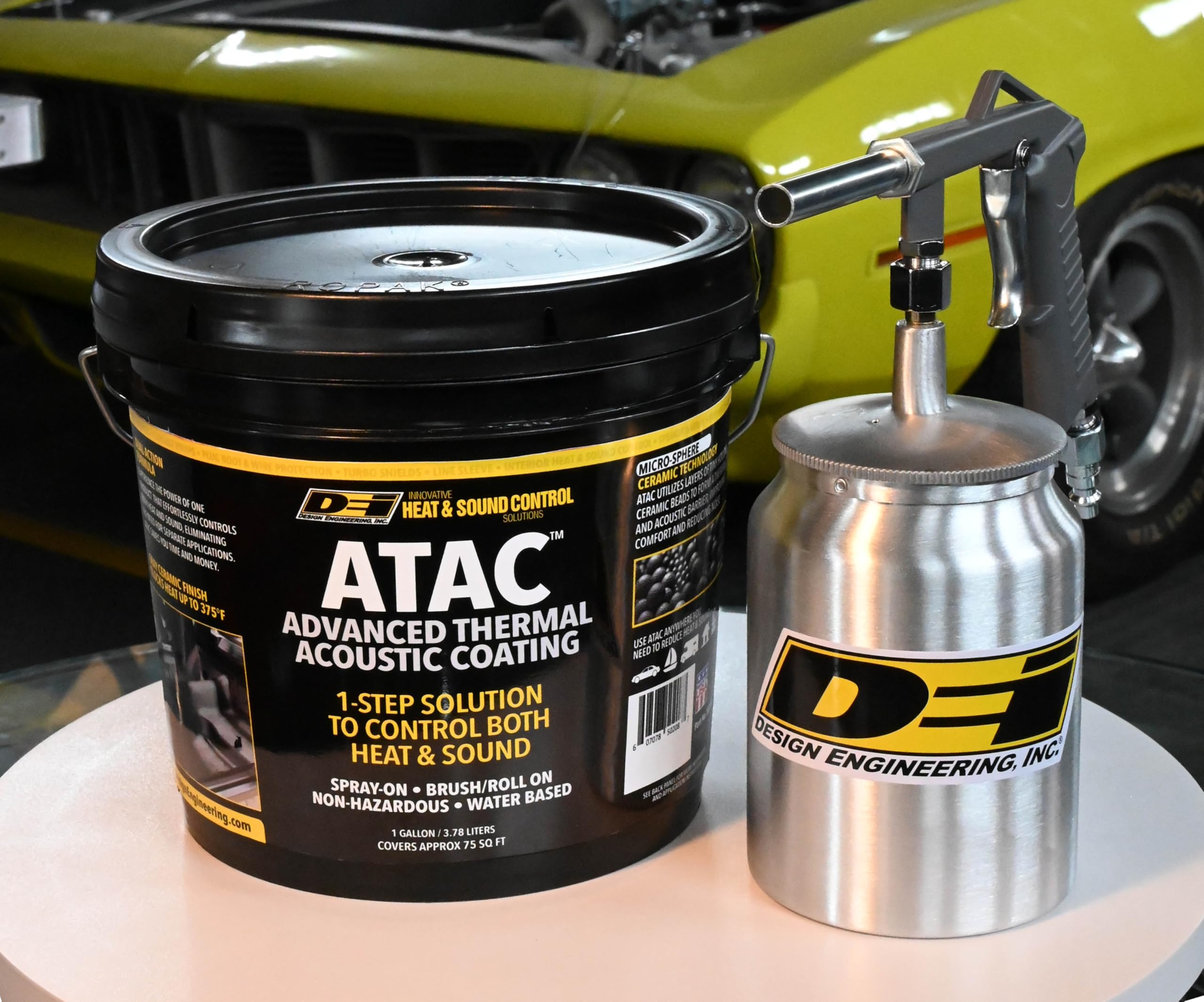 Design Engineering ATAC Advanced Thermal Acoustic Coating - 1 Gallon | 2-in-1 Sound & Heat Barrier Spray for Car Insulation | Automotive Sound Deadening & Heat Reduction | DIY Vehicle Noise Control for Doors, Hood & Trunk | Easy Roll-On or Spray Application