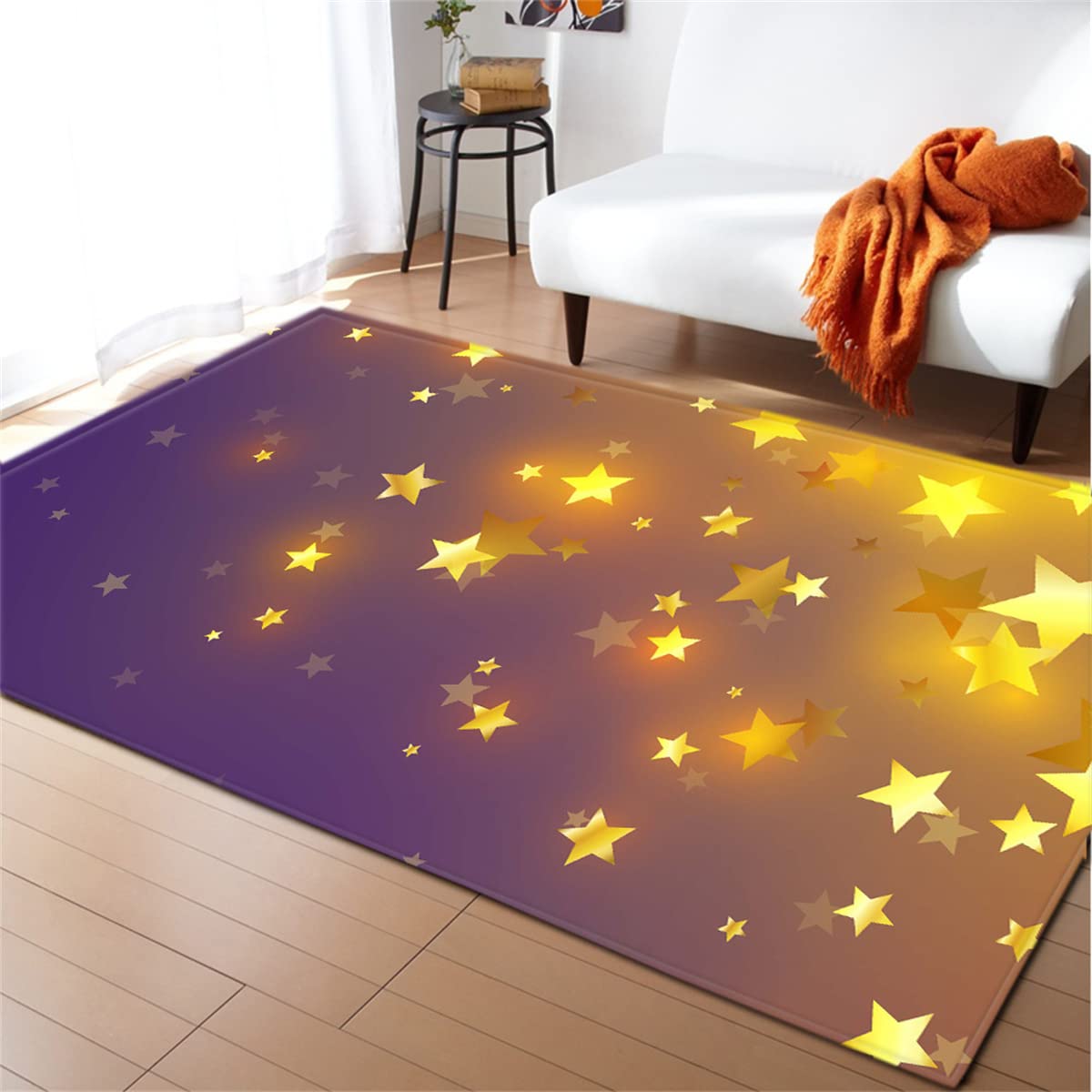 Galaxy Space Star Carpet 4x6ft - Yellow 3D Star Rug for Kids Bedroom & Modern Home Decor - Perfect for Living Room, Dining Room, Office & Play Areas - Soft Floor Mat for Space-Themed Nursery, Game Room & Cozy Home Decoration