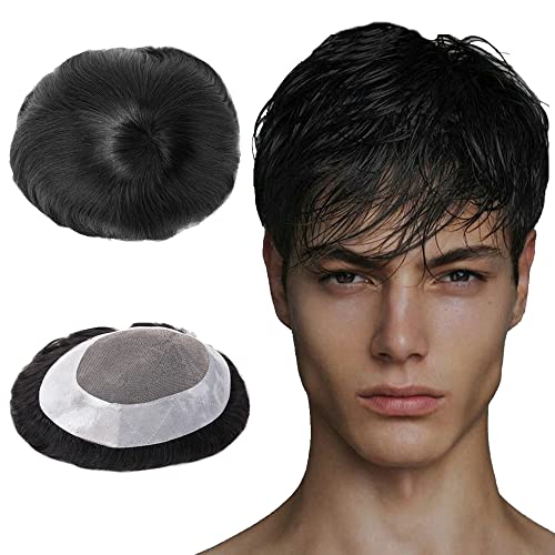 Lordhair Men's Hair Toupee Replacement System with PU Base - Off Black 1B | Natural-Looking Hairpiece for Thinning Hair & Baldness | Perfect for Daily Wear, Special Occasions & Confidence Boost