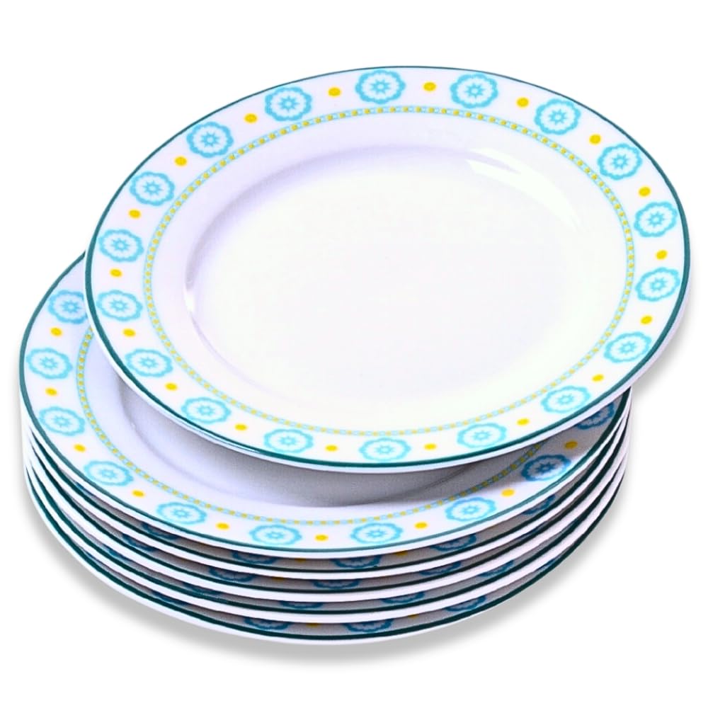 Braque 10.5 Inch Ceramic Dinner Plates Set of 6 - Microwave, Oven & Dishwasher Safe Porcelain Dishes - Scratch Resistant Modern Rustic Dinnerware in Blue Camellia Design - Perfect for Everyday Meals, Dinner Parties & Restaurant Use
