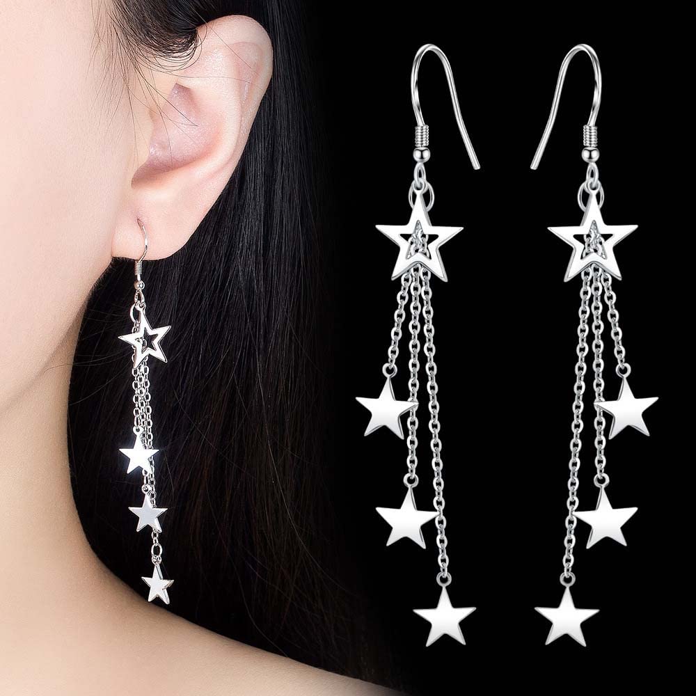 Star Long Tassel Dangle Earrings for Women | Shooting Star & Meteor Drop Earrings | Lucky Star Pearl Jewelry | Perfect for Parties, Weddings & Evening Events