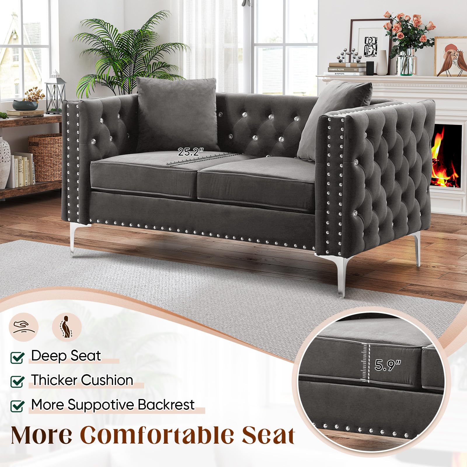 Luxury Velvet Loveseat Sofa 59.4