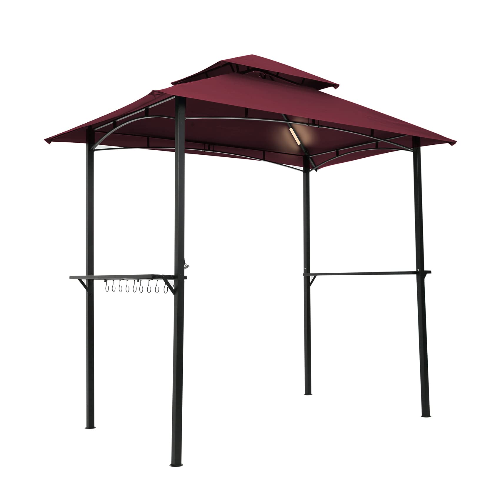 8x5 Ft Outdoor Grill Gazebo with LED Lights - Double Tier Soft Top Canopy Tent with Steel Frame, Hooks & Bar Counters - Perfect for Patio, Backyard, Camping & BBQ Parties (Red)