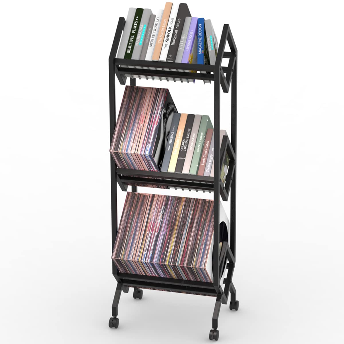 3-Tier Matte Black Metal Vinyl Record Storage Rack - LP Album Holder, Magazine Display & Book Organizer - Perfect for Home, Office & Music Studio Organization