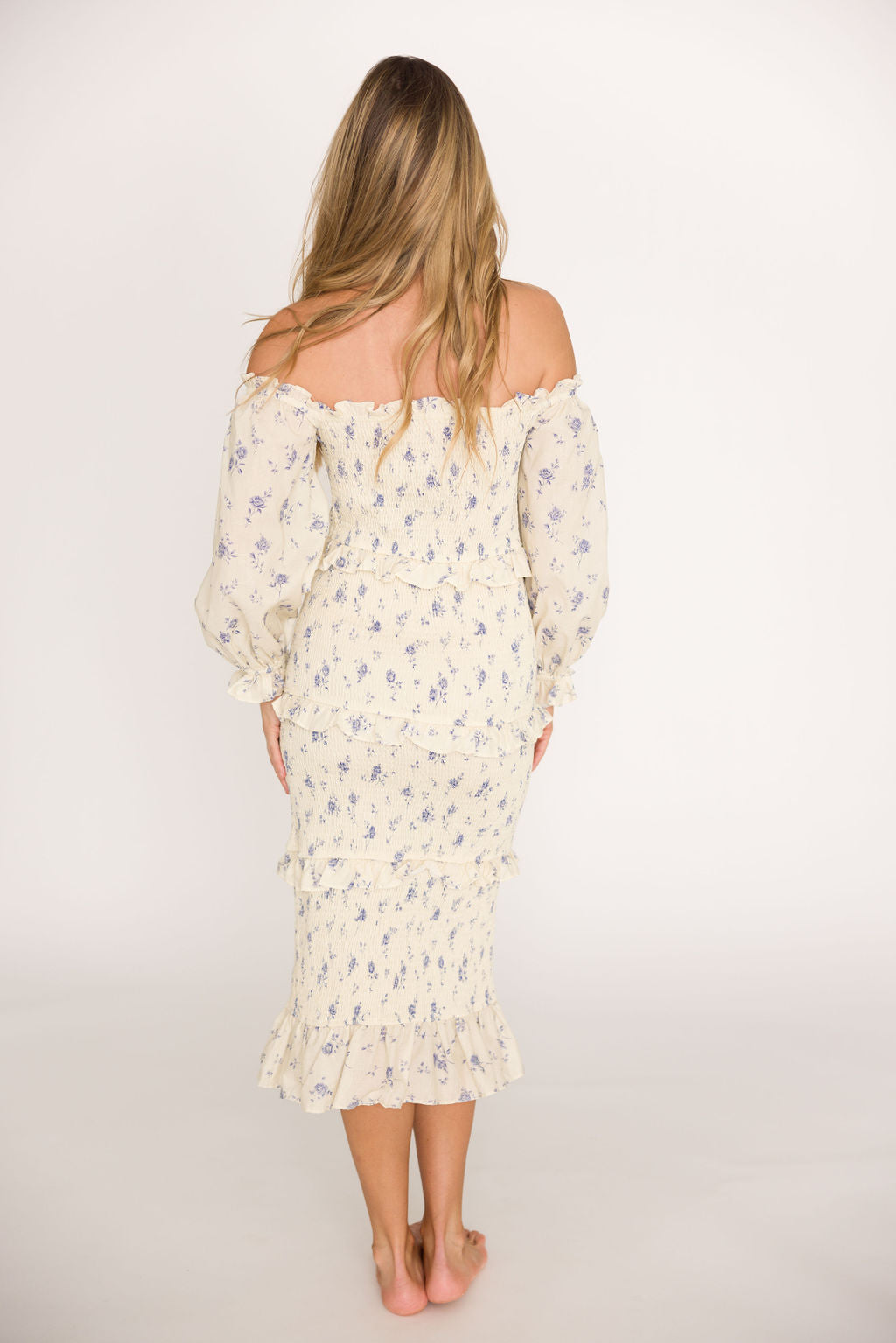 Chloe Maternity Midi Dress - Blue Flowy Bump-Friendly Dress for Pregnancy | Perfect for Baby Showers, Maternity Photos & Special Occasions