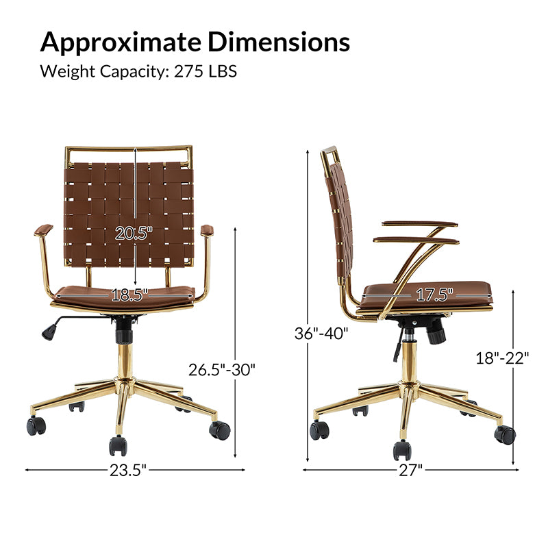 Amalia Modern Rattan Weaving Swivel Office Chair with Backrest - Ergonomic Desk Chair for Home Office, Study & Workspace