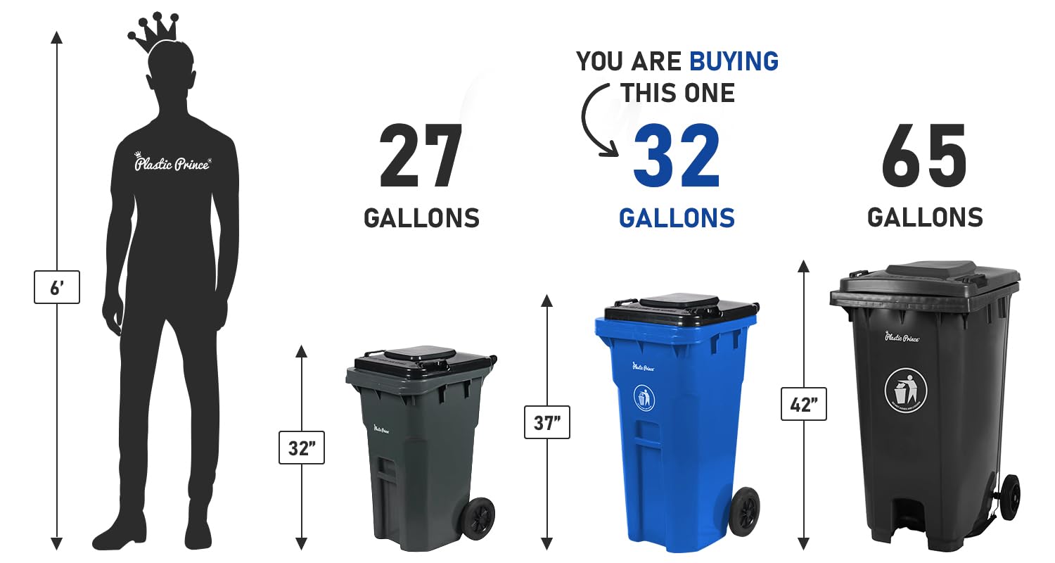 32 Gallon Heavy-Duty Rollout Trash Can with Lid - Commercial Grade Wheeled Outdoor Garbage Bin in Blue - Perfect for Restaurants, Parks, and Commercial Waste Disposal