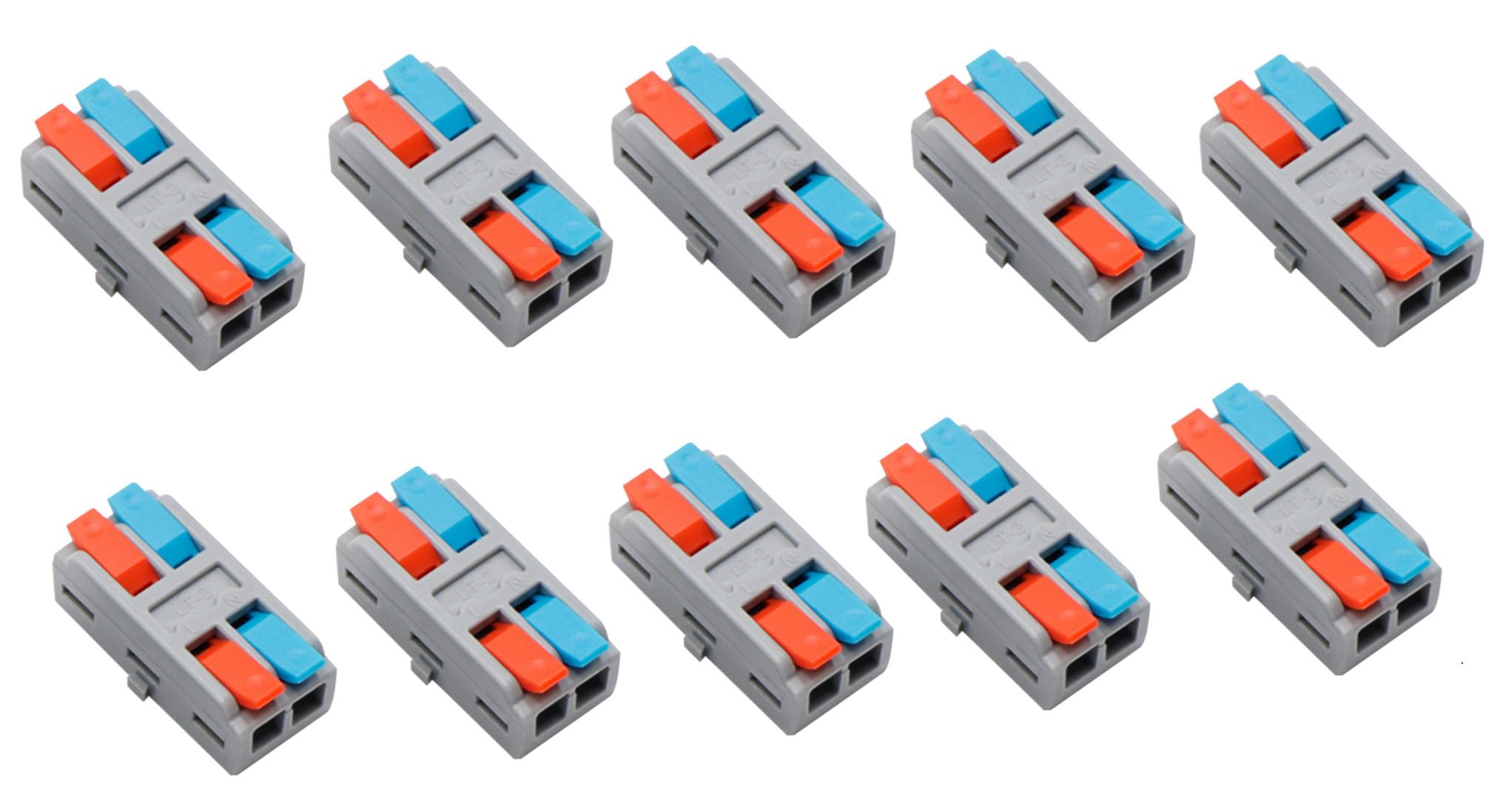 Compact Lever Wire Nuts Connectors - 2 in 2 Out Splicing Terminals for 28-12 AWG Wires (10Pcs) - Quick Connect Color-Coded Valve In-Line Connectors for Home Electrical Wiring & DIY Projects