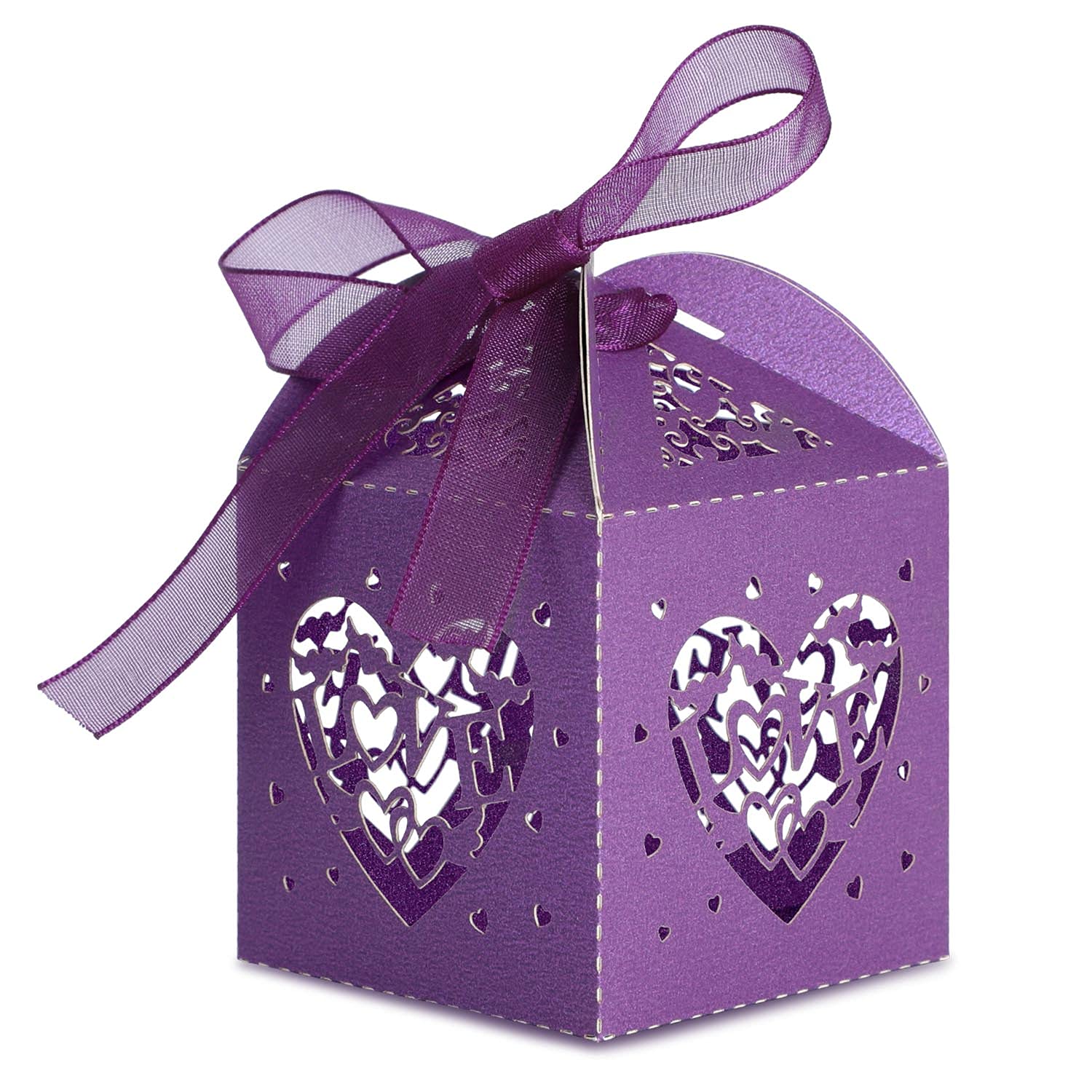 50PCS Purple Wedding Favor Boxes - Elegant Small Party Favor Boxes for Bridal Showers, Baby Showers & Birthday Parties - Perfect for Candy, Treats & Gifts - Great for Wedding Guests, Kids Parties & Special Events
