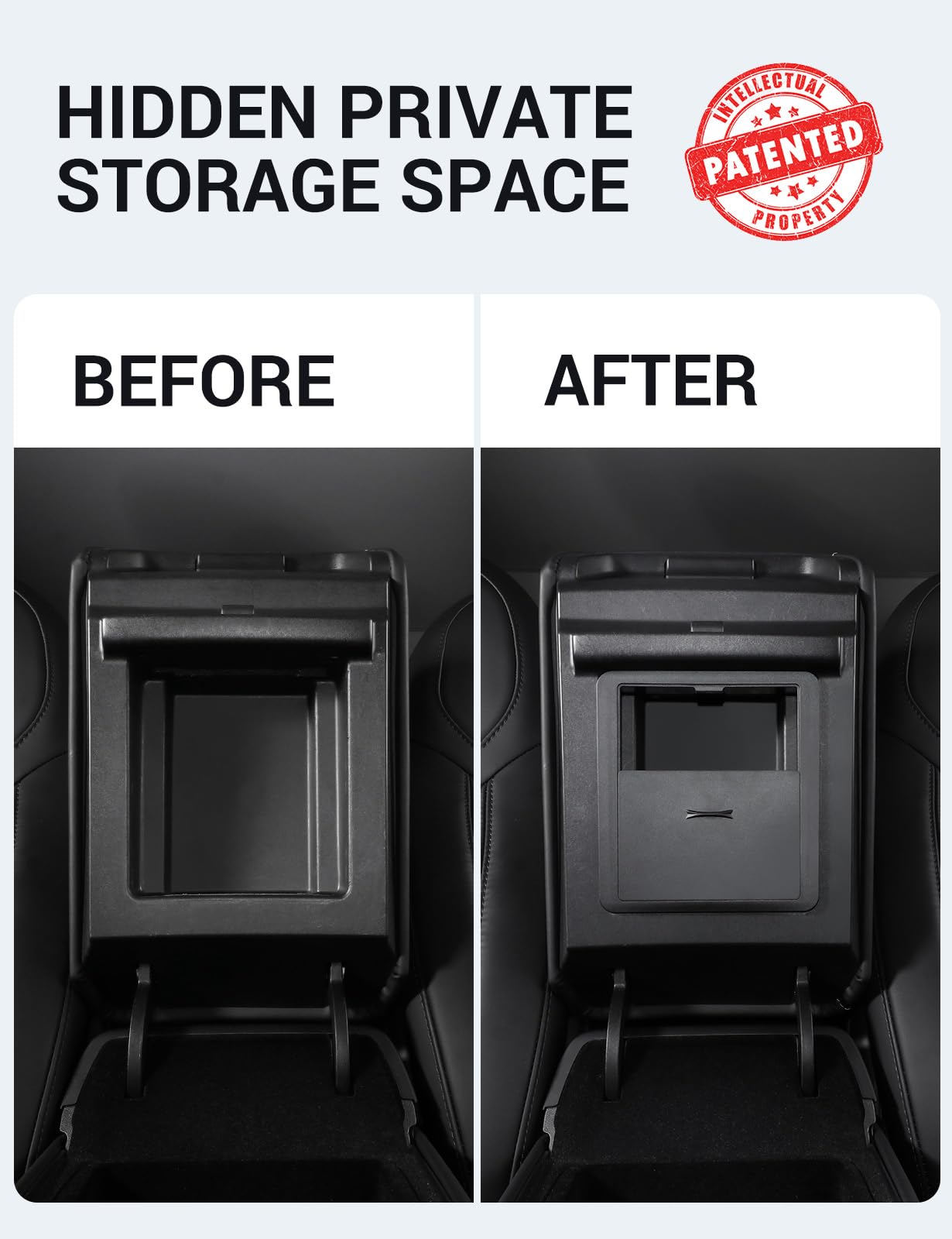 BASENOR Tesla Model 3 & Y Jack Pad & Armrest Hidden Storage Box - Premium Accessories for Tesla Owners | Perfect for Road Trips & Car Organization