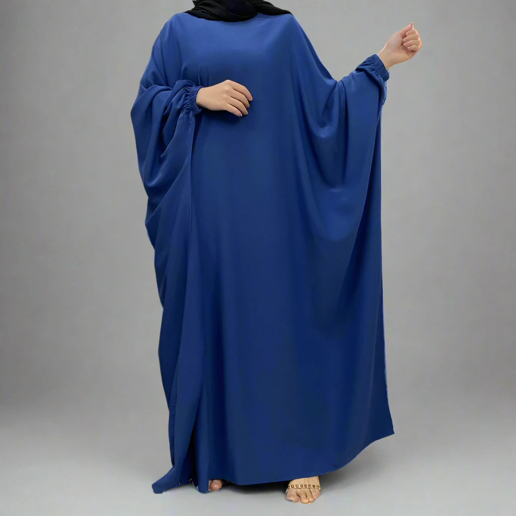 Muslim Women's Batwing Sleeve Nida Farasha Abaya Dress - Elegant Islamic Prayer Dress for Mosque, Eid & Special Occasions