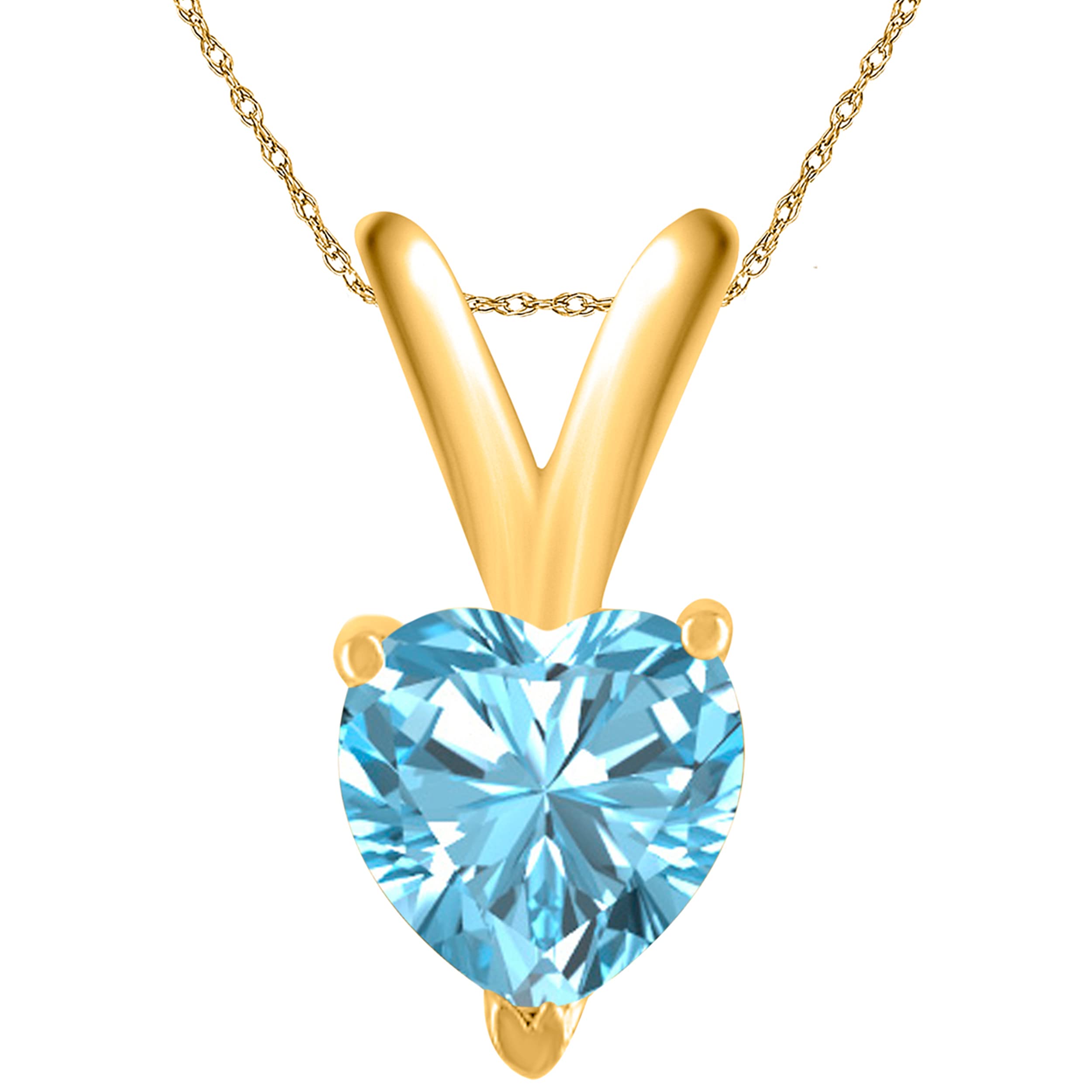14K Yellow Gold Aquamarine Heart Pendant Necklace for Women - 0.75 Carat Prong Set Gemstone on 18