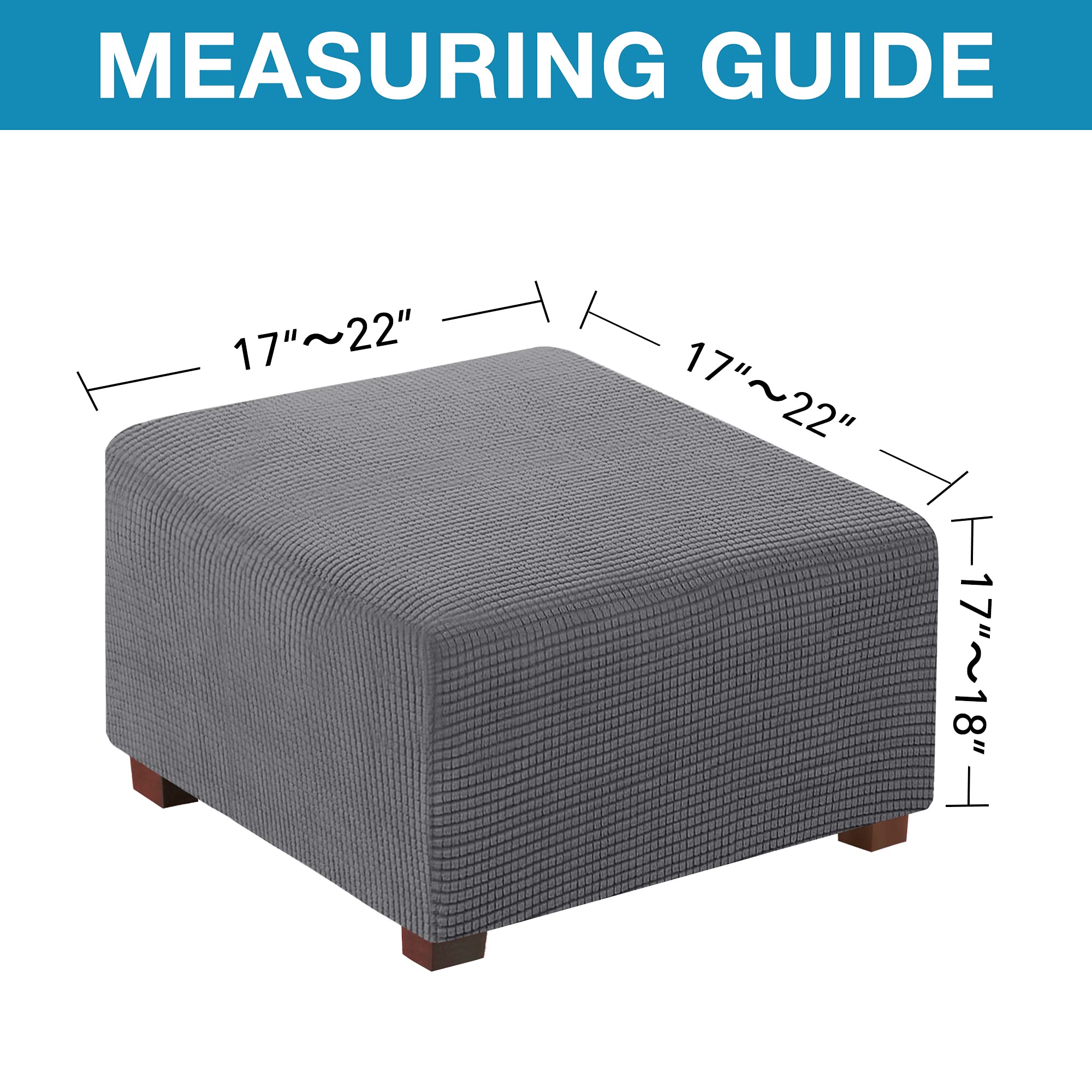 Flamingo P Stretch Square Ottoman Slipcover - Soft Elastic Bottom Furniture Protector for Folding Storage Stool (Small, Charcoal Gray) | Perfect for Living Room, Bedroom & Home Decor