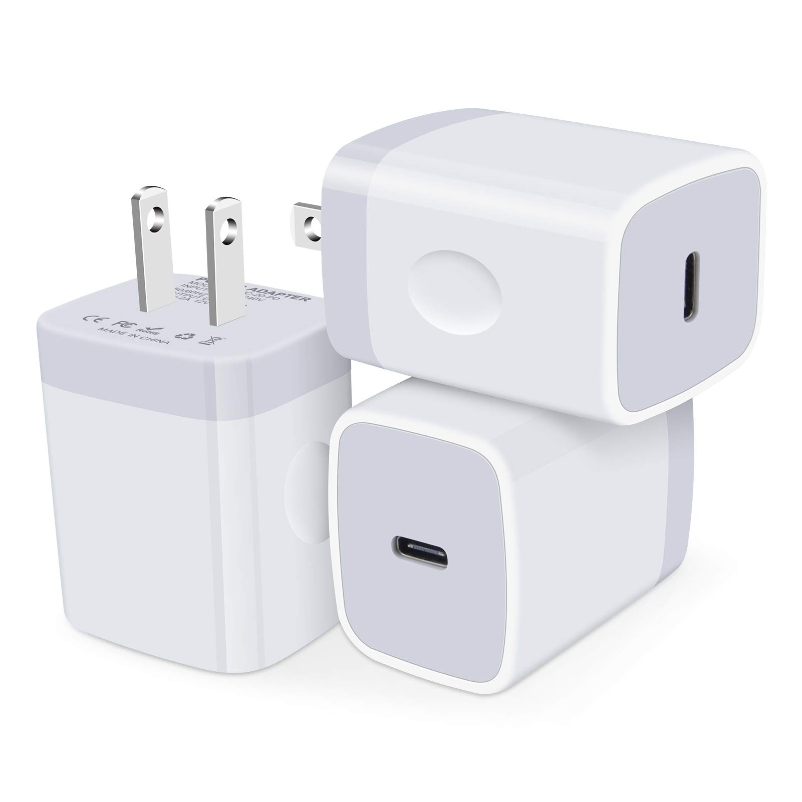 20W USB C Fast Charger Block - 3 Pack Wall Charger Plug for iPhone 14/13/12/11 Pro Max, Samsung Galaxy S22/S21/S20/A Series, Google Pixel 6a/6/5/4 - Compact USB C Power Adapter Brick for Home, Office & Travel Charging