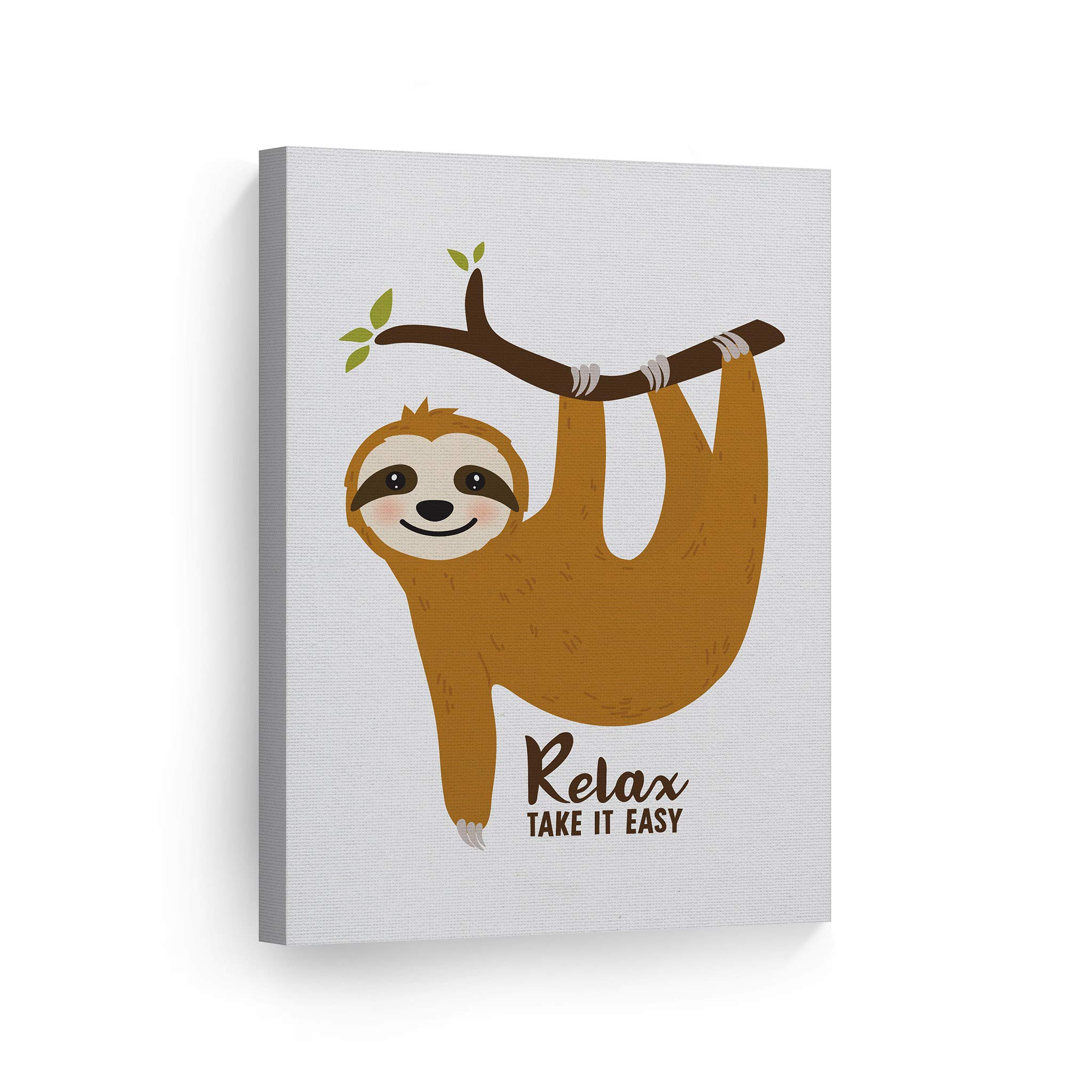 Smile Art Design Sloth Relax Take It Easy Quote Canvas Wall Art - 36x24 Inch Ready to Hang Nursery Decor, Kids Room Decor, Baby Room Wall Art - Perfect for Bedrooms, Playrooms & Daycare Centers