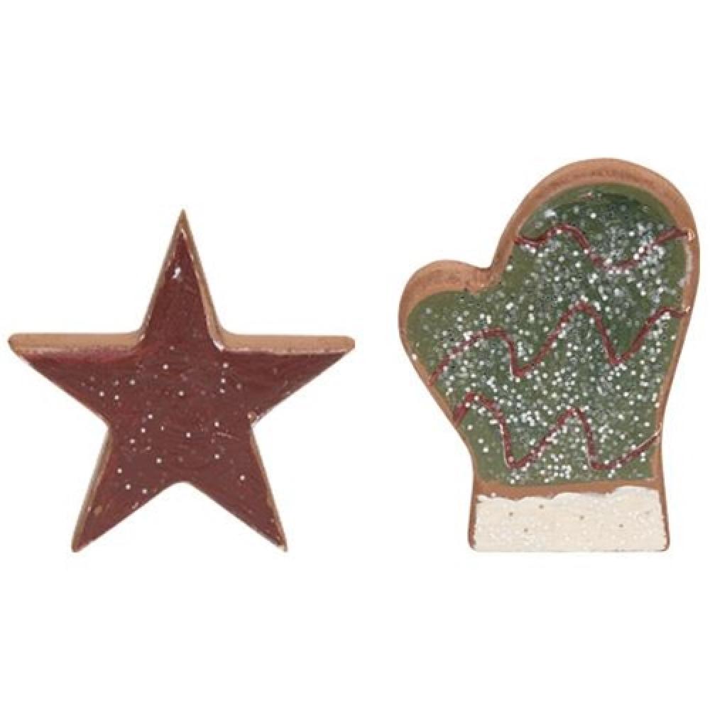 2-Piece Wooden Cookie Cutter Set - Mitten & Star Shapes for Baking, DIY Crafts, and Holiday Decorations