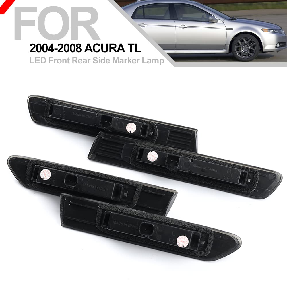 2004-2008 Acura TL LED Side Marker Lights - White Front/Rear Fender Indicators with Smoked Lens - Direct OEM Replacement - Perfect for Night Driving & Car Customization