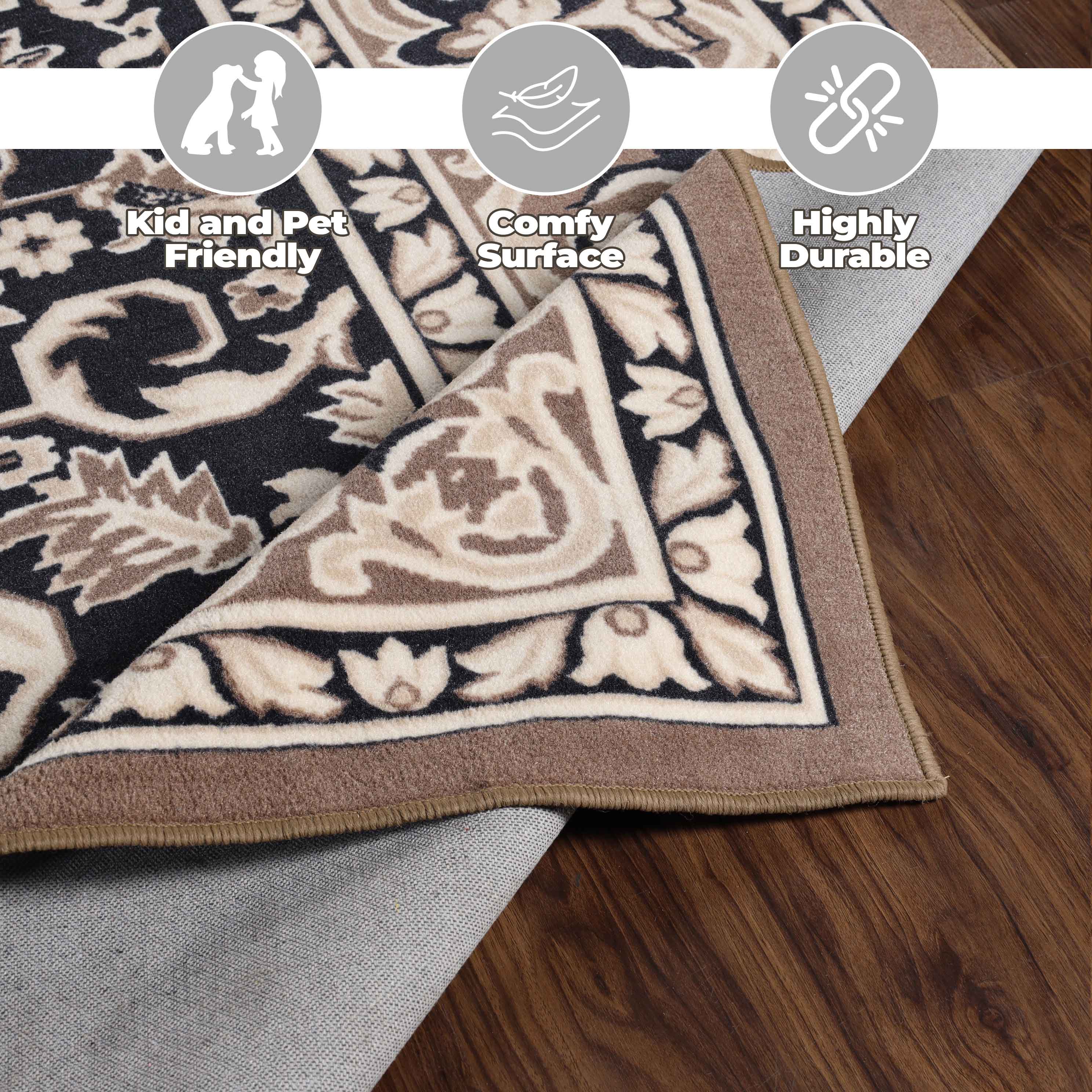 Glendale Traditional Floral Medallion Indoor Area Rug - Non-Slip Living Room Carpet, Bedroom Runner, Hallway Decor | Soft & Durable Home Floor Mat for Cozy Interior Design
