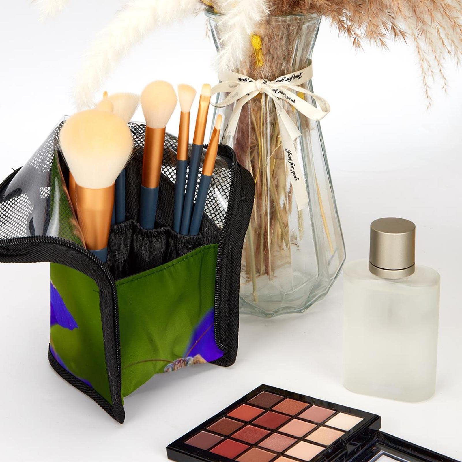 12-Piece Makeup Brush Organizer Bag with Floral & Animal Print - Portable Travel Cosmetic Brush Holder Case for Professional Makeup Artists & Beauty Enthusiasts - Perfect for Home, Travel, and Salon Use