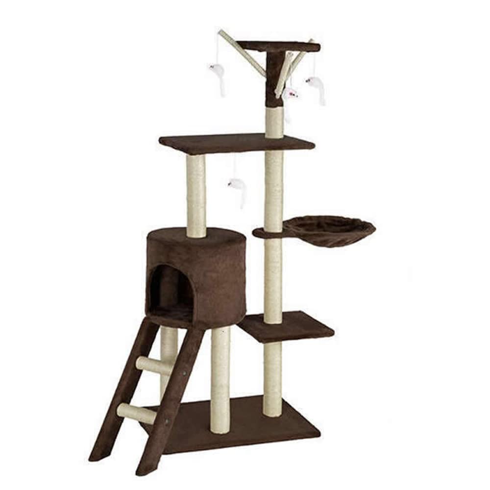 Premium 54in Cat Tree Tower - Multi-Level Cat Condo with Scratching Posts, Ladder & Hanging Toys - Indoor Cat Climbing Frame with Teaser Ball for Play & Rest - Perfect for Kittens & Adult Cats in Apartments & Homes