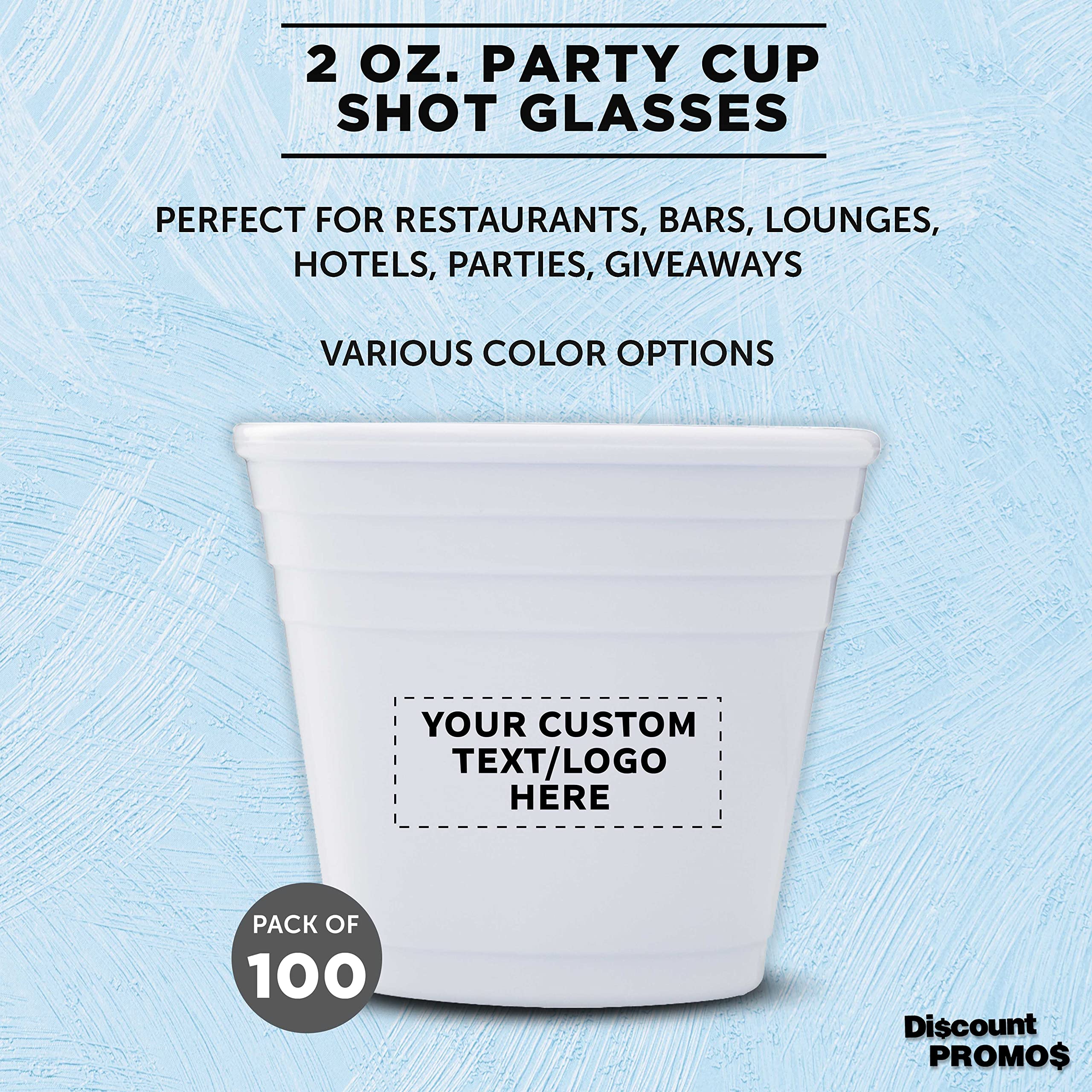 Custom 2 oz Plastic Shot Glasses Bulk Pack of 100 - Personalized Party Cups for Birthdays, Weddings & Events - Durable White Drinking Glasses for Indoor/Outdoor Use - Perfect for Bars, Tailgates & Celebrations