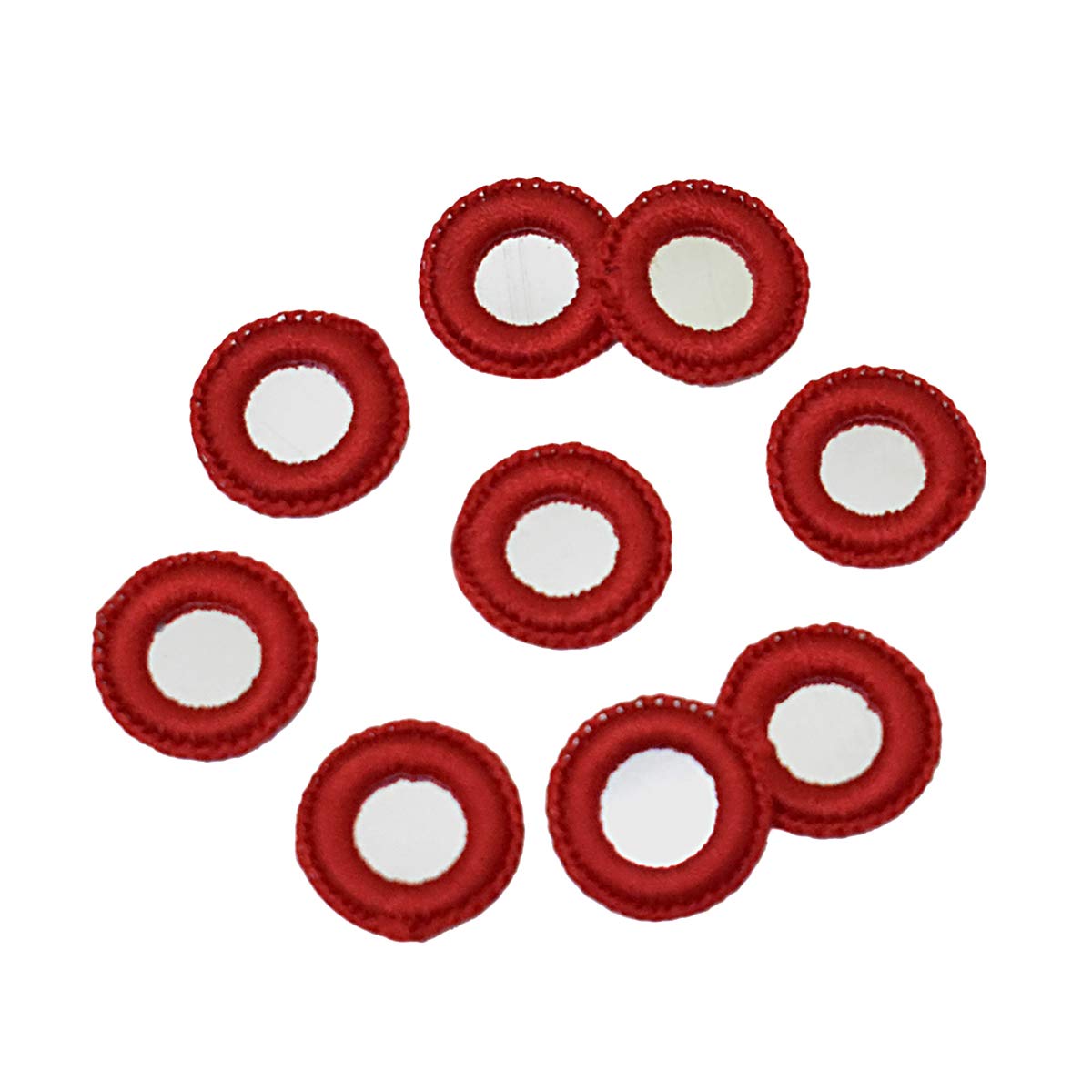 100-Piece Red Crochet Shisha Mirrors Applique Combo Pack for Embroidery, DIY Crafts & Fashion Accessories - Perfect for Sarees, Dresses, Bags & Home Decor Projects