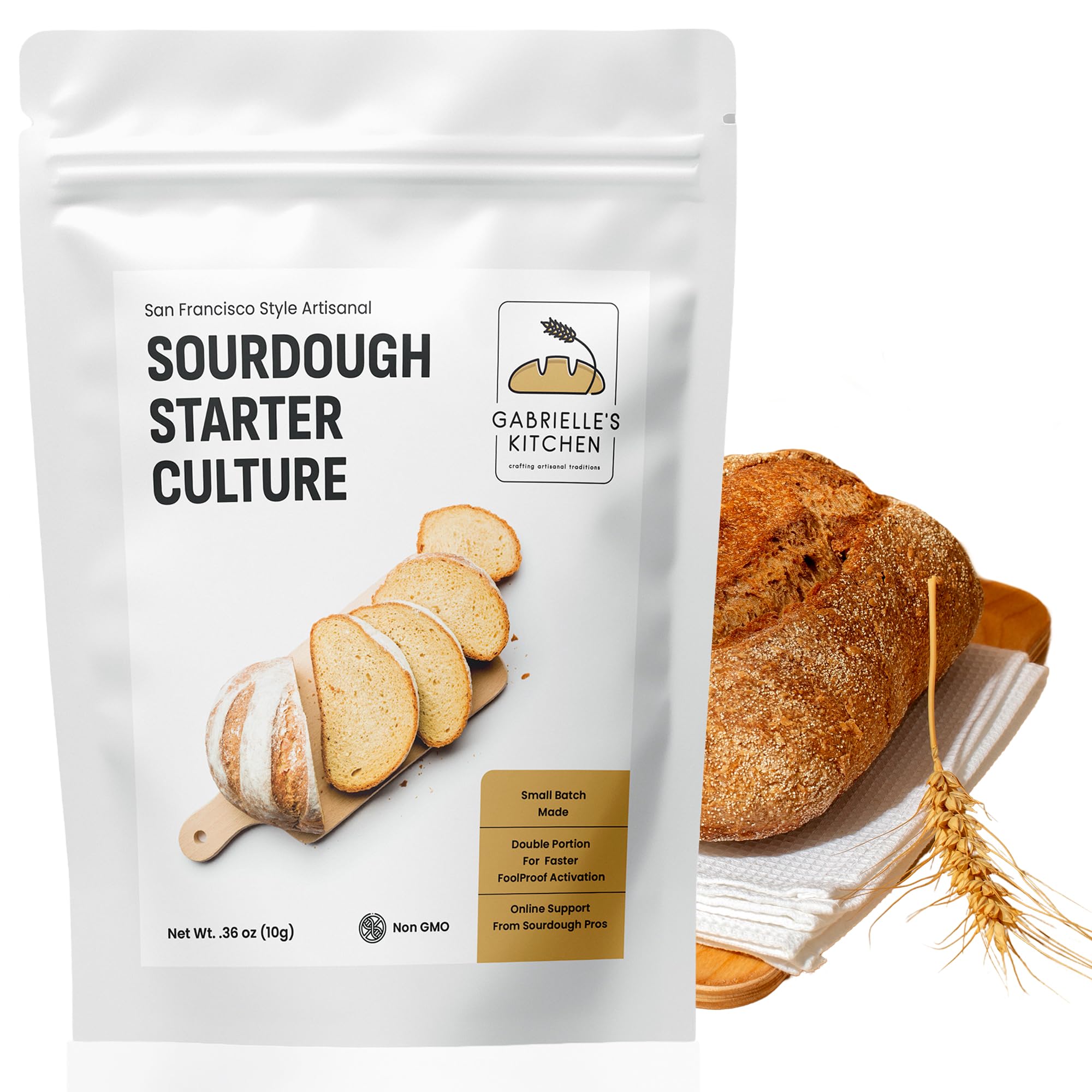 Gabrielle's Kitchen San Francisco Sourdough Starter Culture - Dehydrated Sourdough Flakes for Homemade Bread Baking (48-Hour Activation) | Perfect for Artisan Loaves, Pizza Dough & Family Baking Traditions