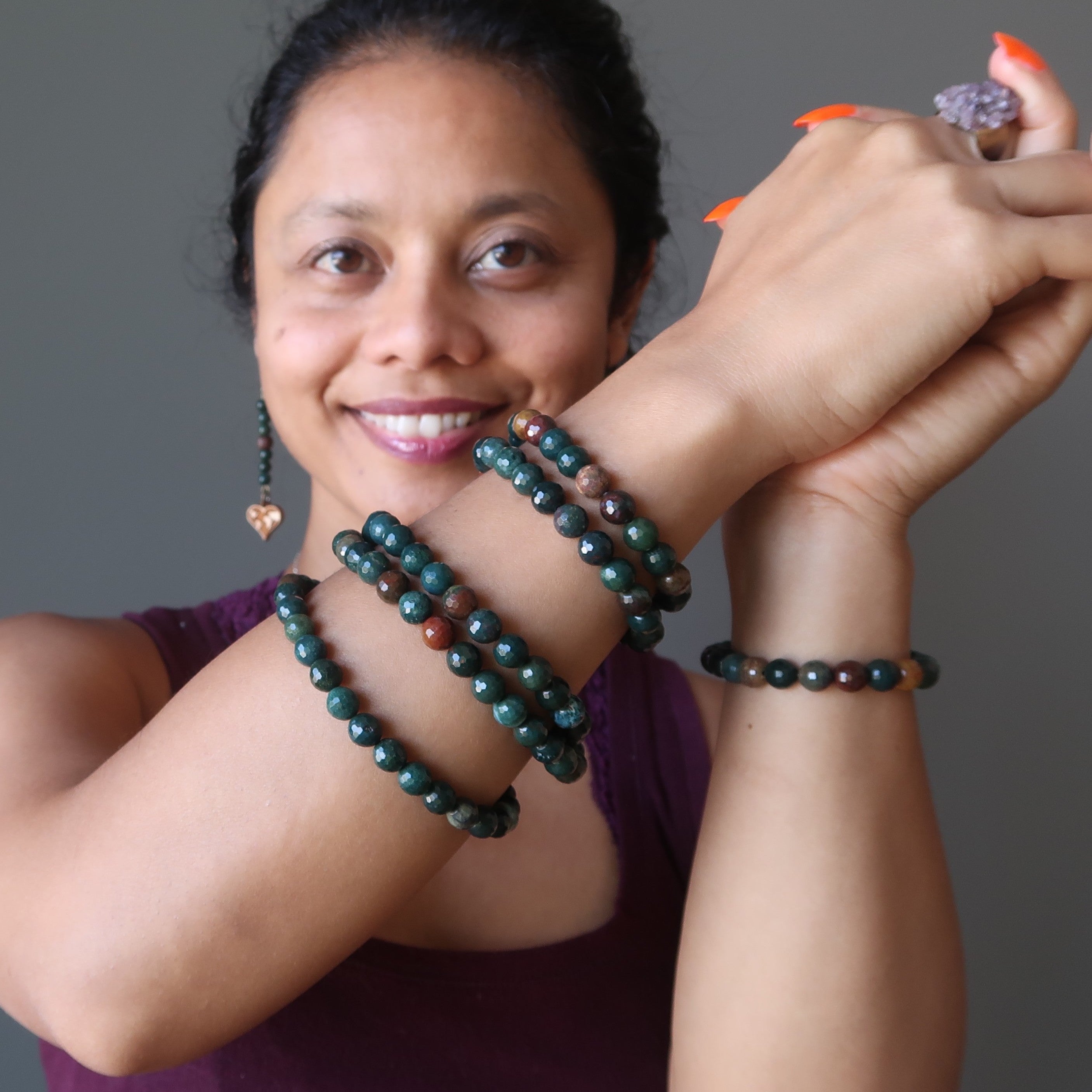 Natural Bloodstone Gemstone Bracelet - Green & Red Faceted Beads for Women | Healing Crystal Jewelry for Meditation, Energy Balancing, and Spiritual Protection