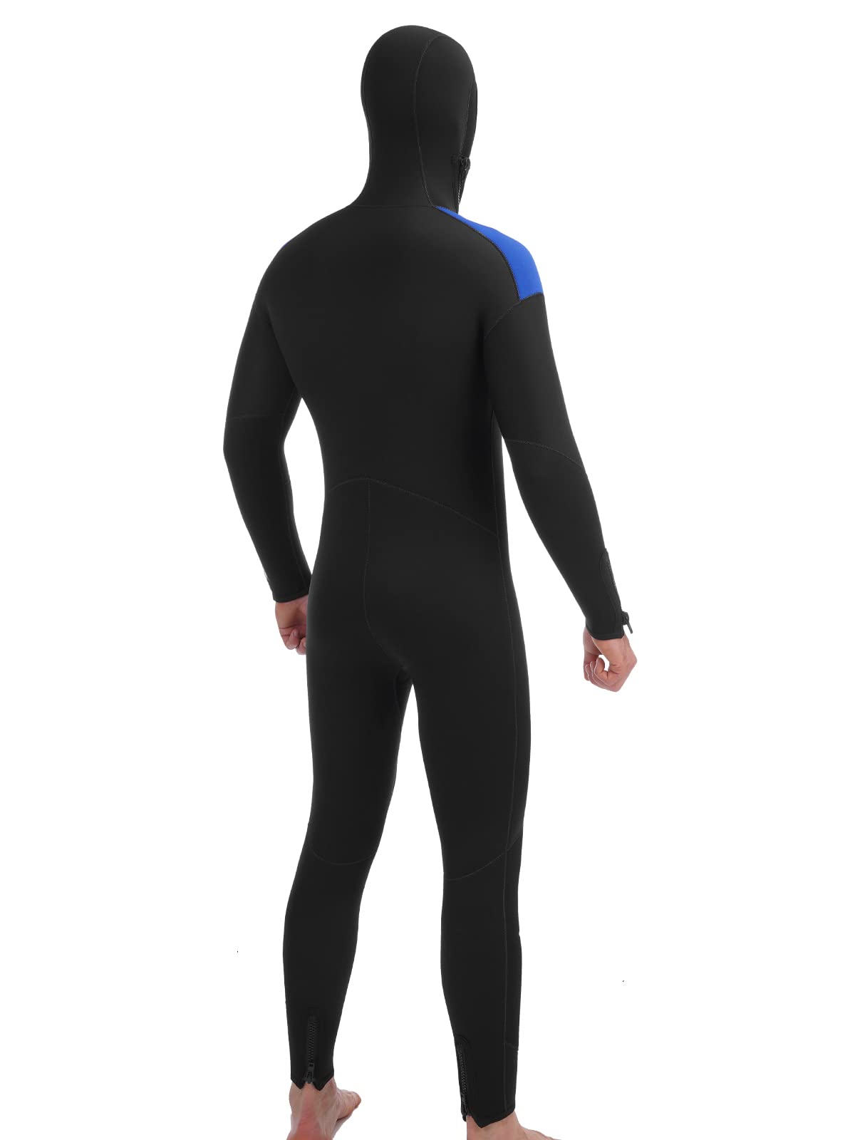 5mm Neoprene Men's Wetsuit with Hood - Full Body One Piece Thermal Spearfishing Suit, Front Zipper for Cold Water Protection - Ideal for Surfing, Swimming, Diving & Snorkeling in Chilly Ocean Waters