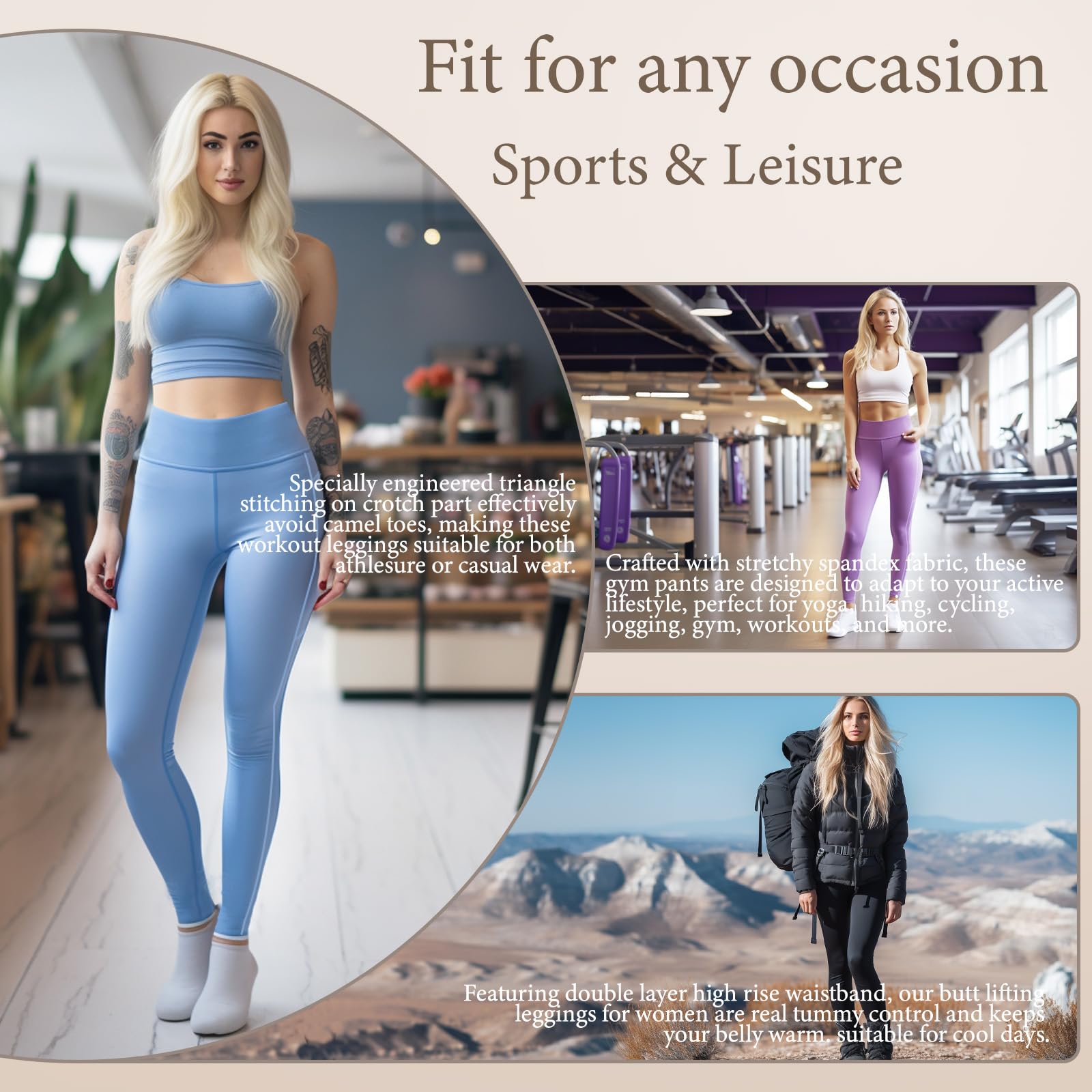 Women's High Waisted Yoga Pants with Tummy Control - Gym Workout Leggings with Pockets for Running, Pilates & Lounge Wear