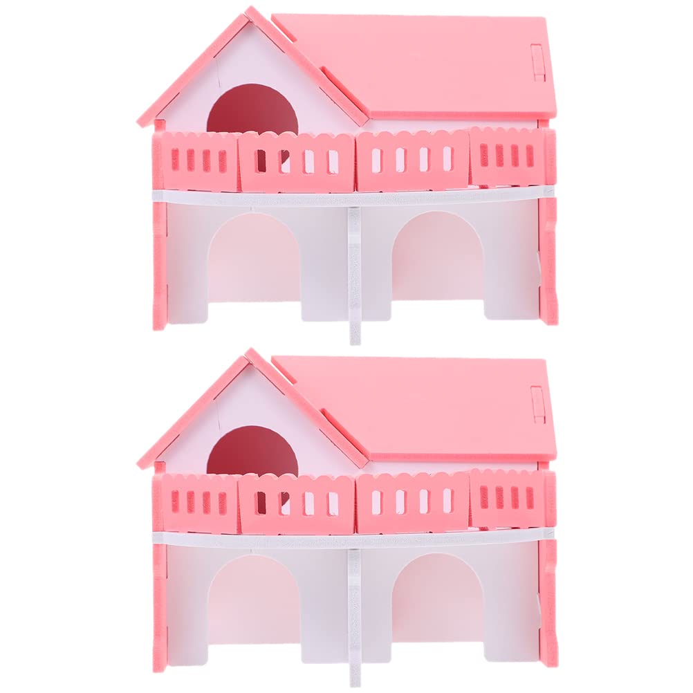 POPETPOP Rabbit Chew Toys for Small Pets - 2Pcs Hamster House & Hideout, Delicate Hamster Villas for Climbing and Chewing - Perfect for Bunnies, Guinea Pigs, and Small Animals - Great for Playtime and Cage Enrichment