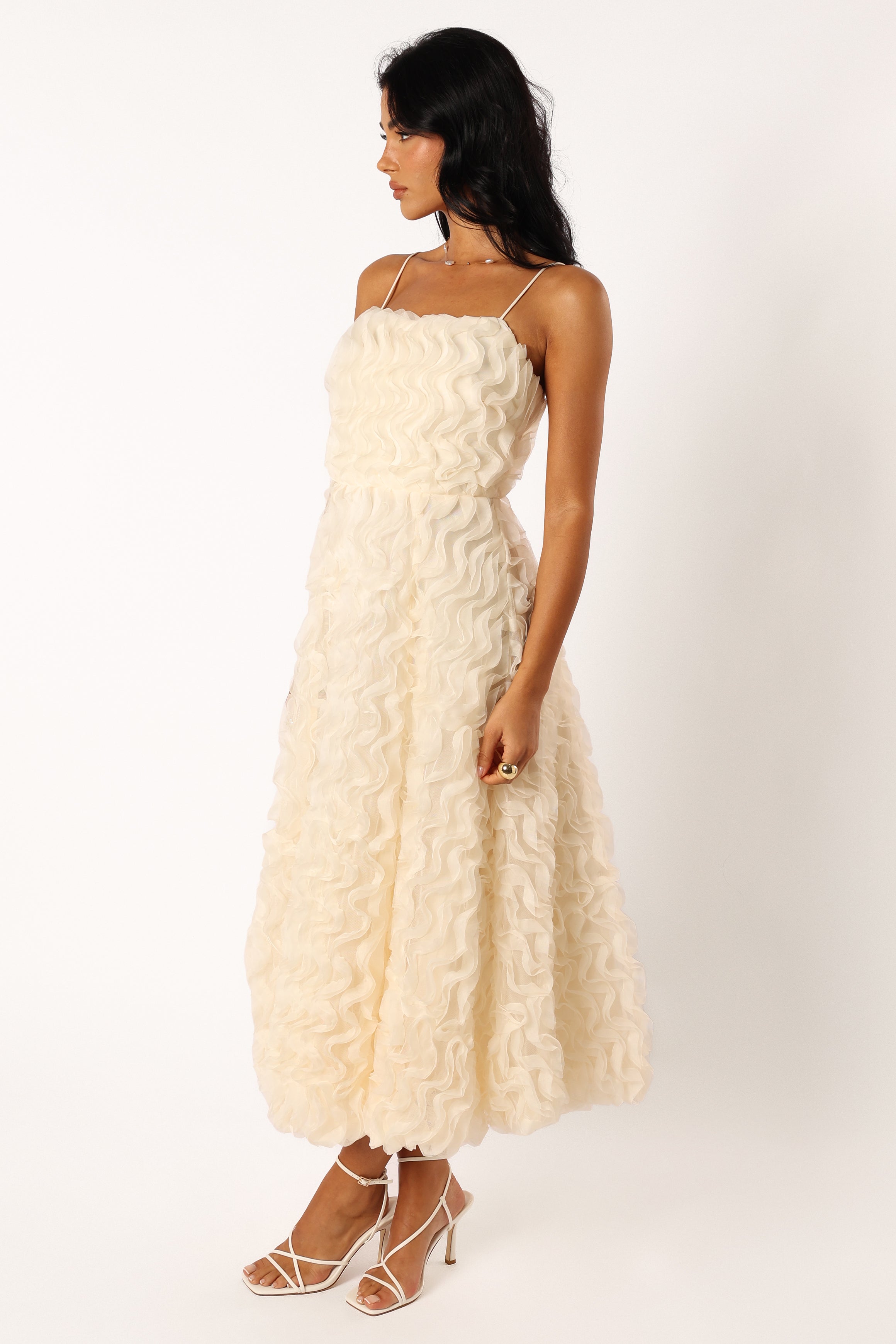 Kade Textured Midi Dress for Women - Elegant White Summer Dress for Casual Wear, Office & Party | Flowy A-Line Midi Length Dress with Unique Texture Detail