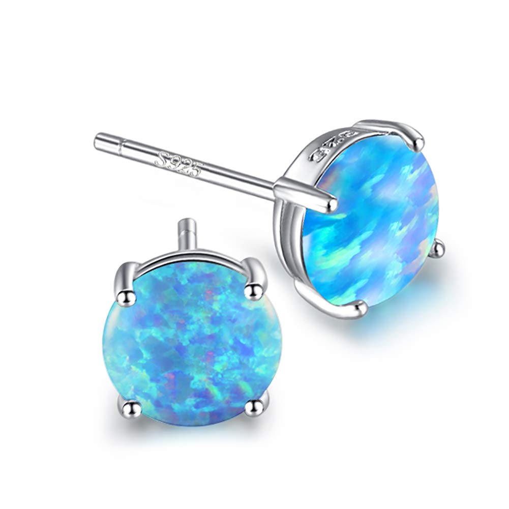 Angol Sterling Silver Opal Stud Earrings for Women | 7.5MM Hypoallergenic S925 Round Opal Earrings with Gift Box | Perfect for Everyday Wear, Gifts & Special Occasions