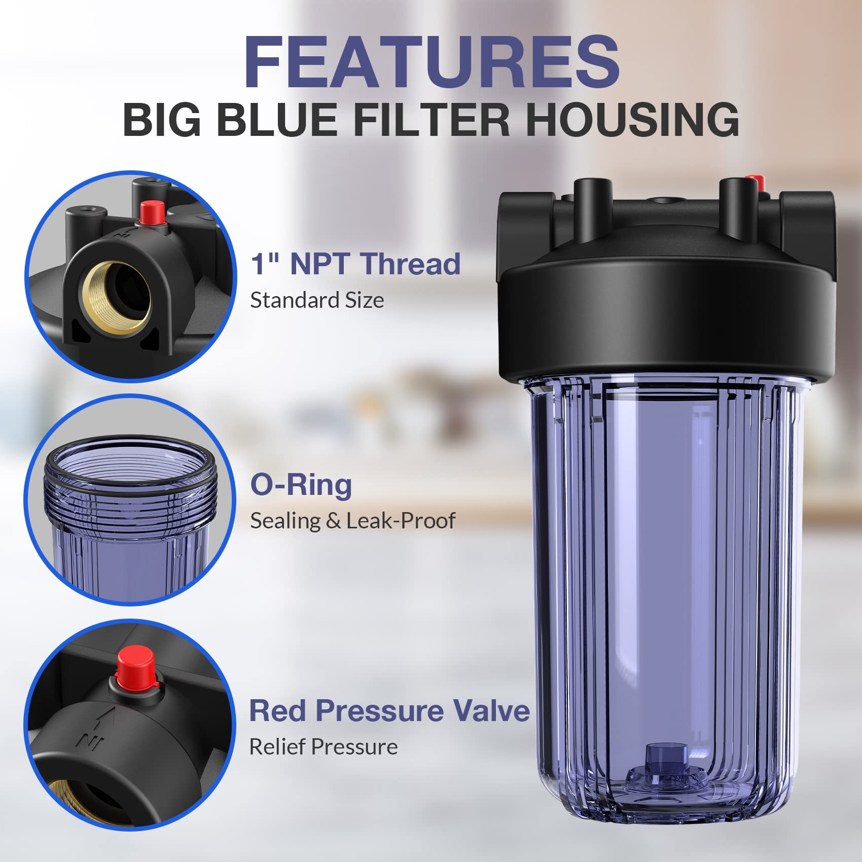 SimPure 10-Inch Whole House Water Filter Housing DB10C with 5 Micron 10