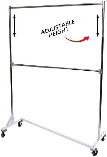 Commercial Grade Rolling Z Garment Rack with White Nesting Base, Double Bar & Adjustable Chrome Uprights - Heavy Duty Clothing Rack for Retail Stores, Boutiques, and Home Closet Organization