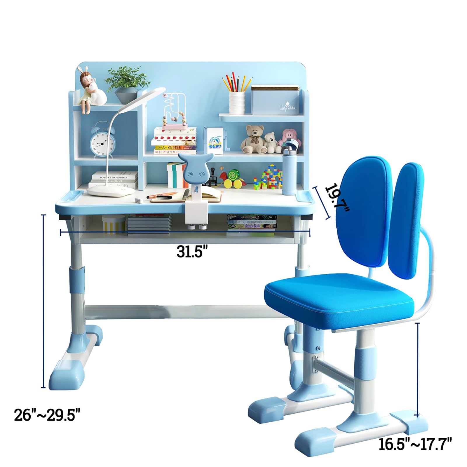 Kids Wooden Study Desk and Chair Set with Drawer & Bookshelf Hutch - Ergonomic Writing Computer Workstation for Boys & Girls (31.5