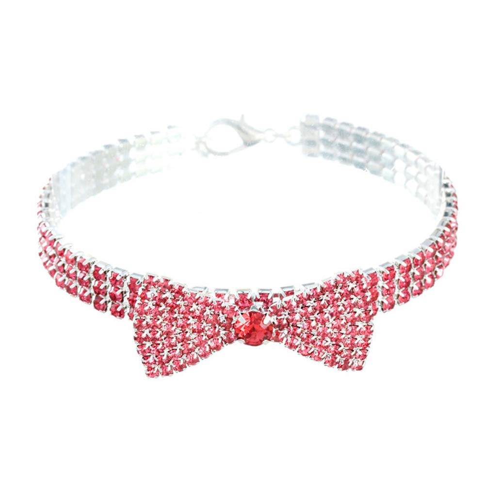 Luxury Diamond Pet Collar - Adjustable Crystal Bow Necklace for Small & Medium Dogs & Cats | Wedding, Party & Special Occasion Accessory