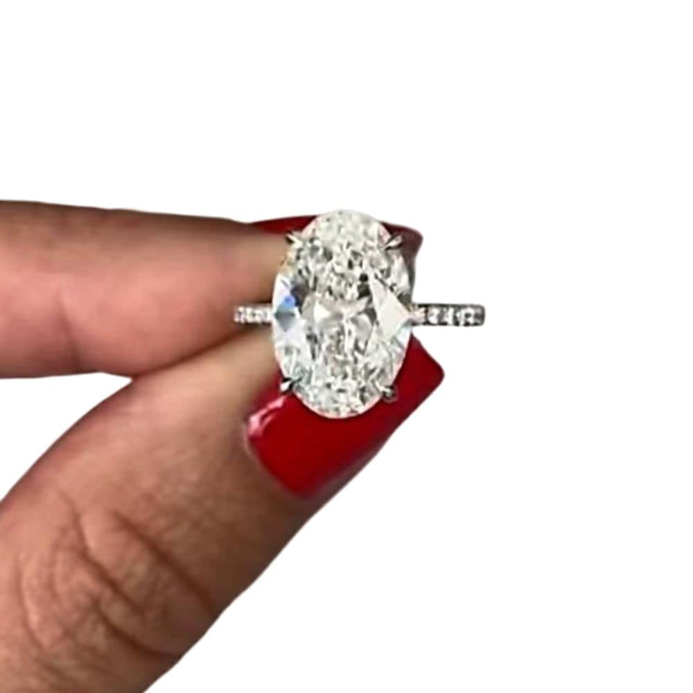 5 Ct Oval Cut Diamond Solitaire Engagement Ring for Women - 14K White Gold & 925 Sterling Silver Handmade Wedding Band, Anniversary Promise Ring - Perfect Gift for Her, Bride-to-Be, Fiancée, Valentine's Day or Proposal