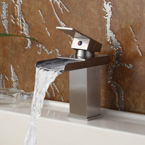 Brushed Nickel Single Handle Waterfall Bathroom Sink Faucet - Modern Design for Vanity, Powder Room & Guest Bathroom