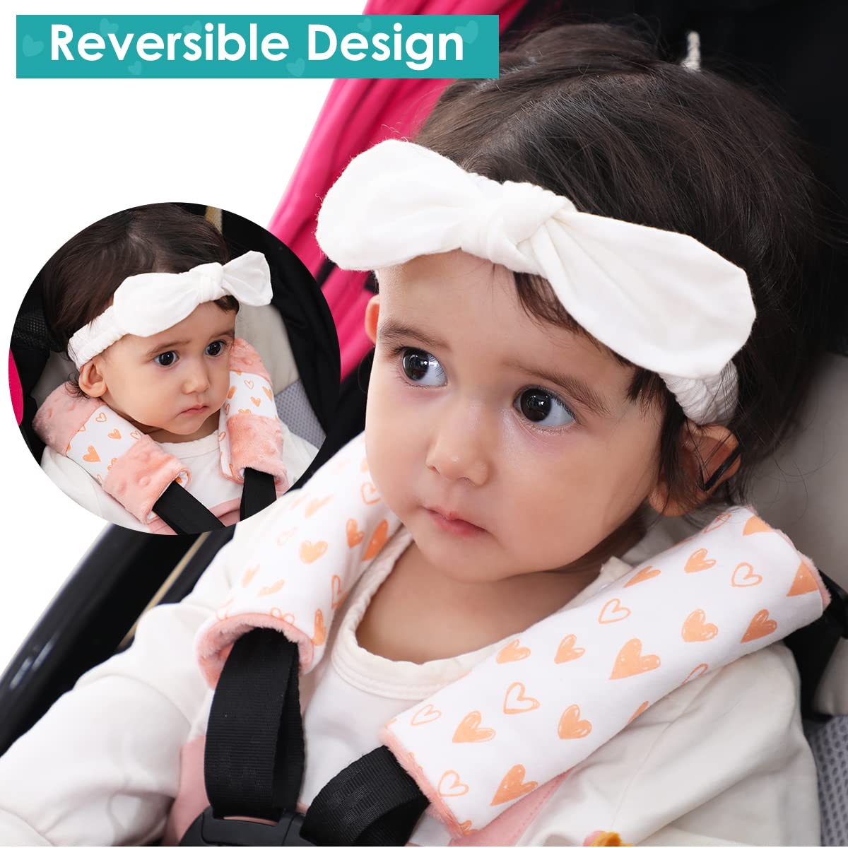 4 Packs Soft Baby Car Seat Shoulder Strap Covers - Pink Padded Protectors for Infants & Toddlers (5.9