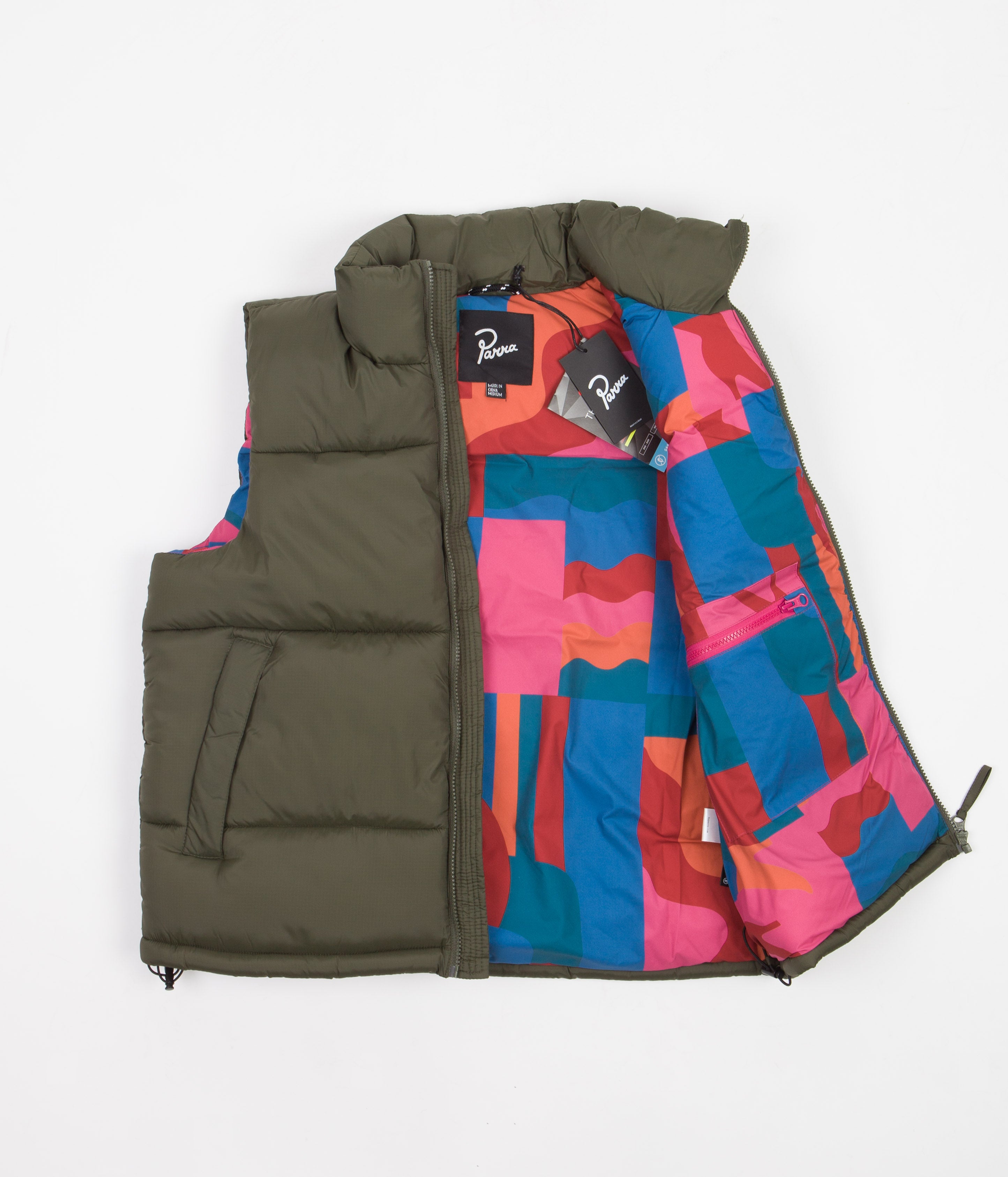 Parra Sitting Pear Puffer Vest for Men & Women - Lightweight Olive Quilted Jacket - Perfect for Outdoor Activities, Hiking, and Casual Wear