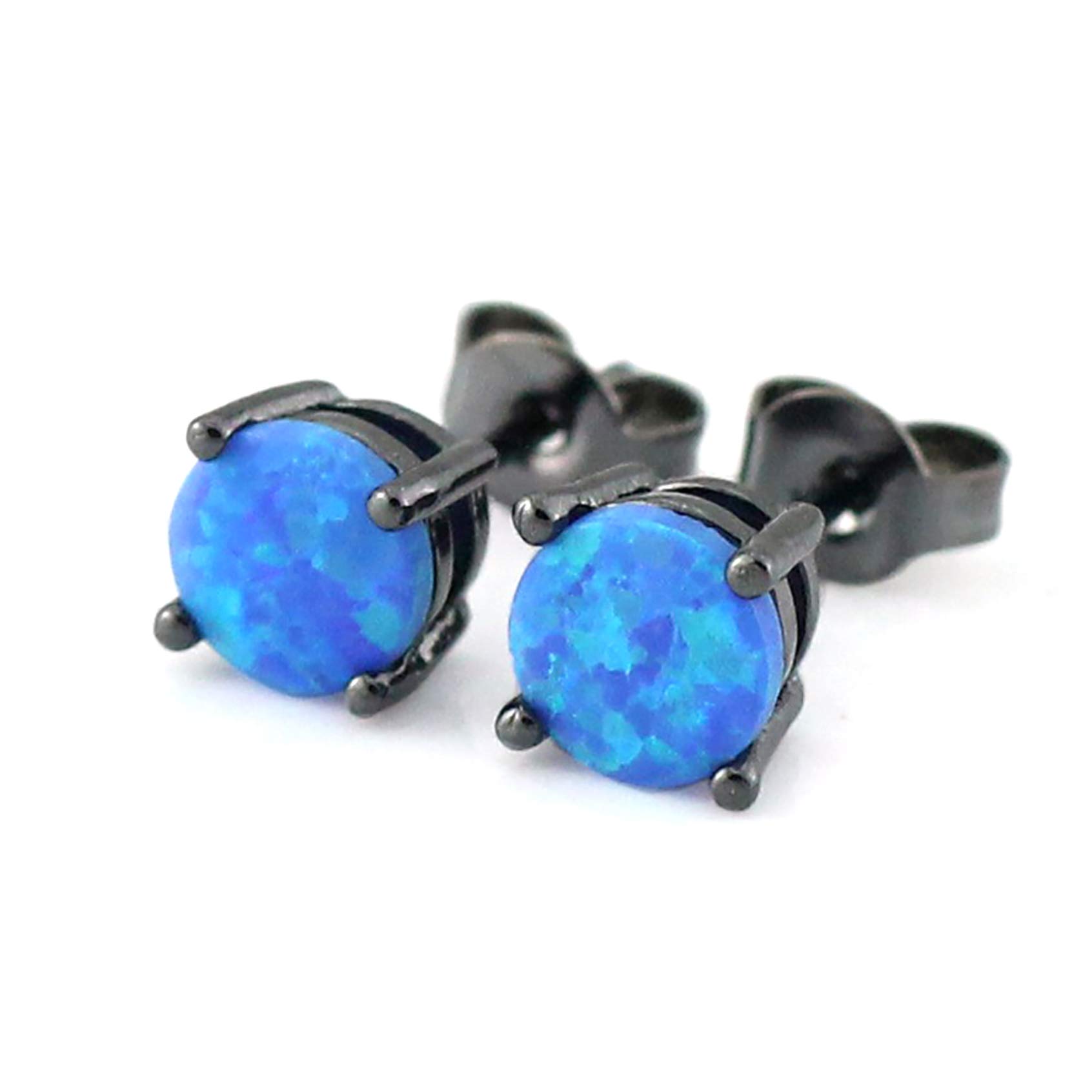 Solitaire Stud Earrings for Women - White Gold Plated Round Fire Opal Earrings | Birthday & Holiday Jewelry Gift for Her | Perfect for Weddings, Anniversaries & Special Occasions