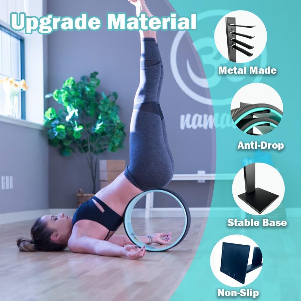 Metal Yoga Wheel Rack Wall Mount - Home Gym Storage Organizer for Yoga Wheels & Muscle Rollers (Fits All 4 Sizes) - Perfect for Yoga Studios, Home Gyms & Fitness Room Decor (Yoga Wheel Not Included)