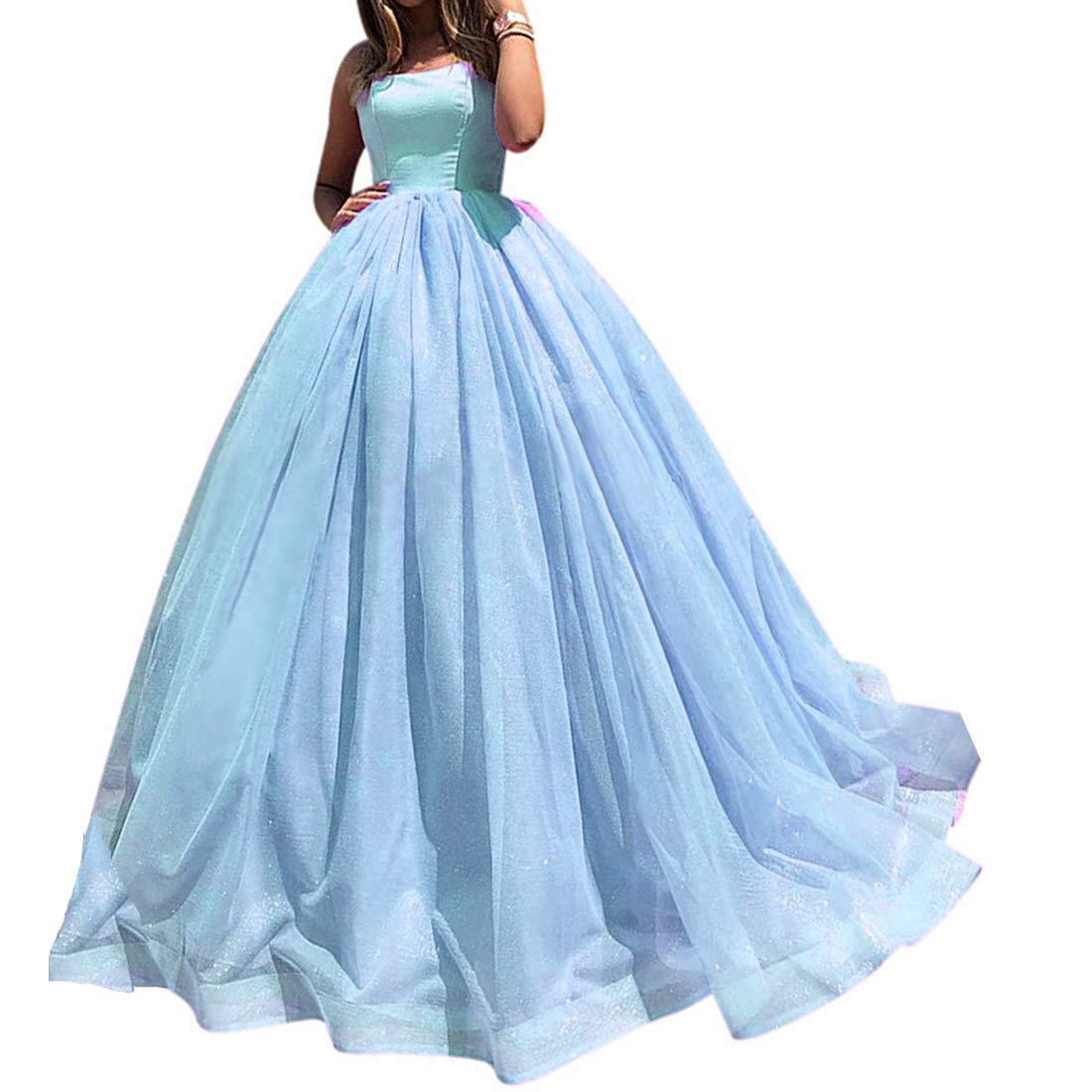 Lemai Women's Elegant Spaghetti Strap Ball Gown - Organza Long Prom Dress for Wedding, Formal Evening Gowns & Special Occasions | Perfect for Prom Night, Quinceañera, Bridesmaid Dresses & Black Tie Events