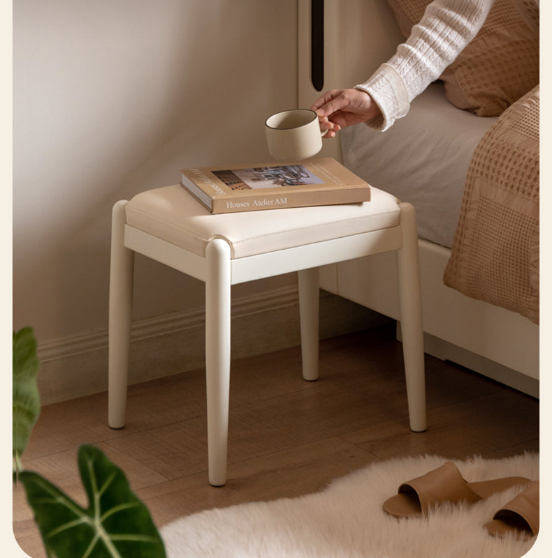 Modern White Birch Solid Wood Makeup Stool - Elegant Vanity Seat for Dressing Table, Bedroom & Bathroom - Perfect for Makeup, Hair Styling & Relaxing
