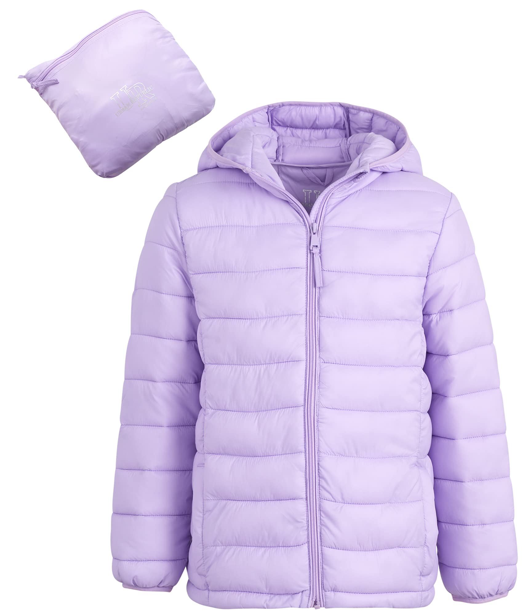 URBAN REPUBLIC Girls' Packable Water Resistant Bubble Puffer Jacket - Lightweight Windbreaker Coat for School, Outdoor & Winter Activities