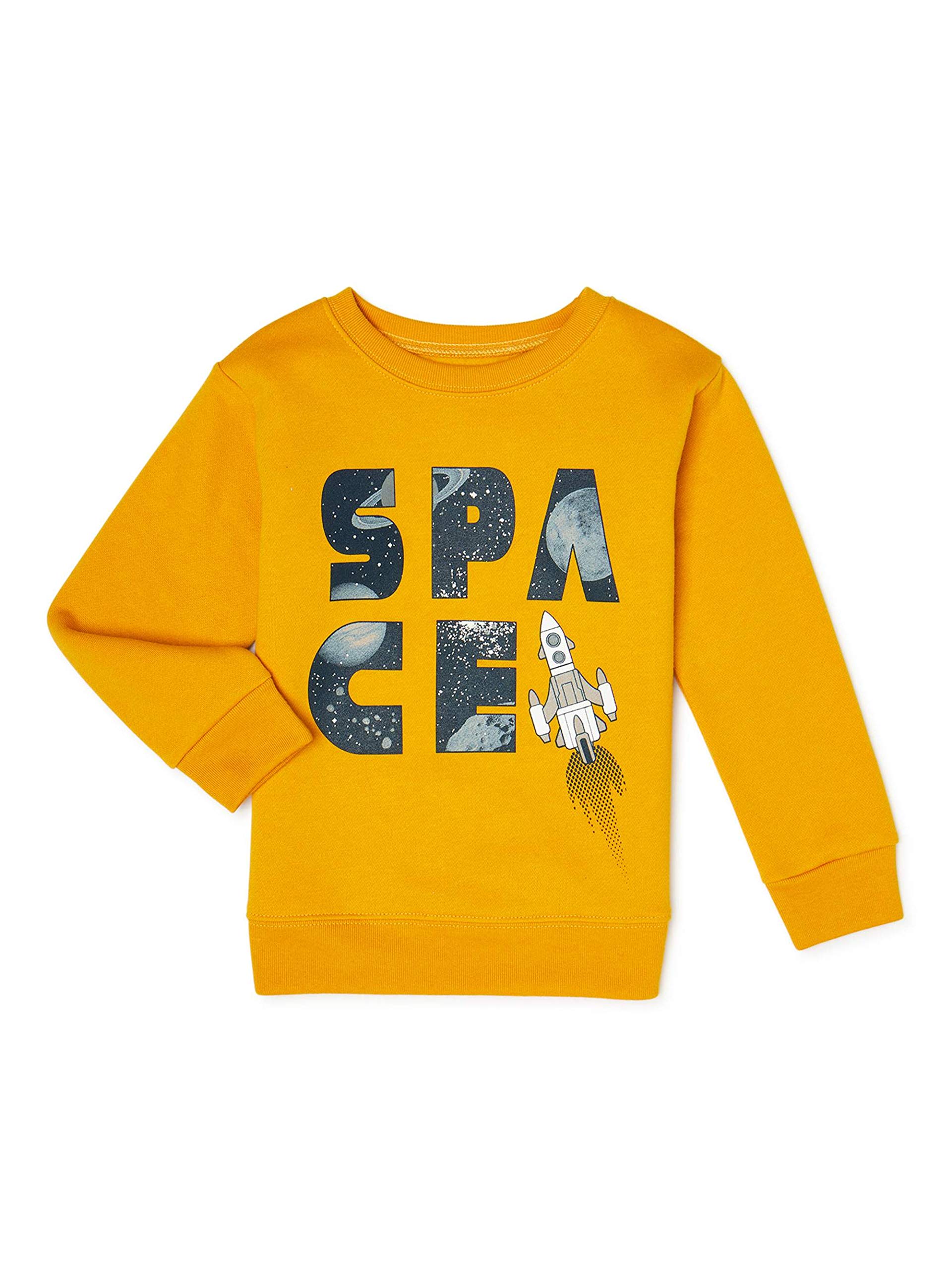 Gold Space-Themed Fleece Top for Toddler Boys - Cozy & Stylish Winter Outfit for Playdates & Outdoor Adventures